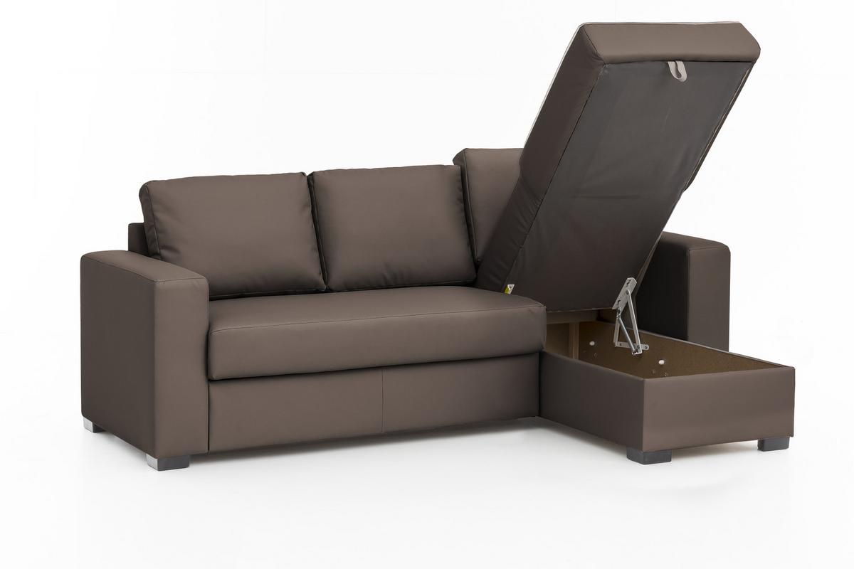 Ecksofa mit Schlaffunktion + Bettkasten Cristiano Lederlook - Braun, Basics, Textil (220/150cm) - MID.YOU