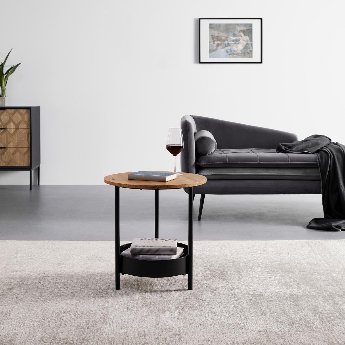 Konferenční stůl KETTY přírodní světlý - černá/přírodní barvy, Moderní, kov/dřevo (51/51/50cm) - Bessagi Home