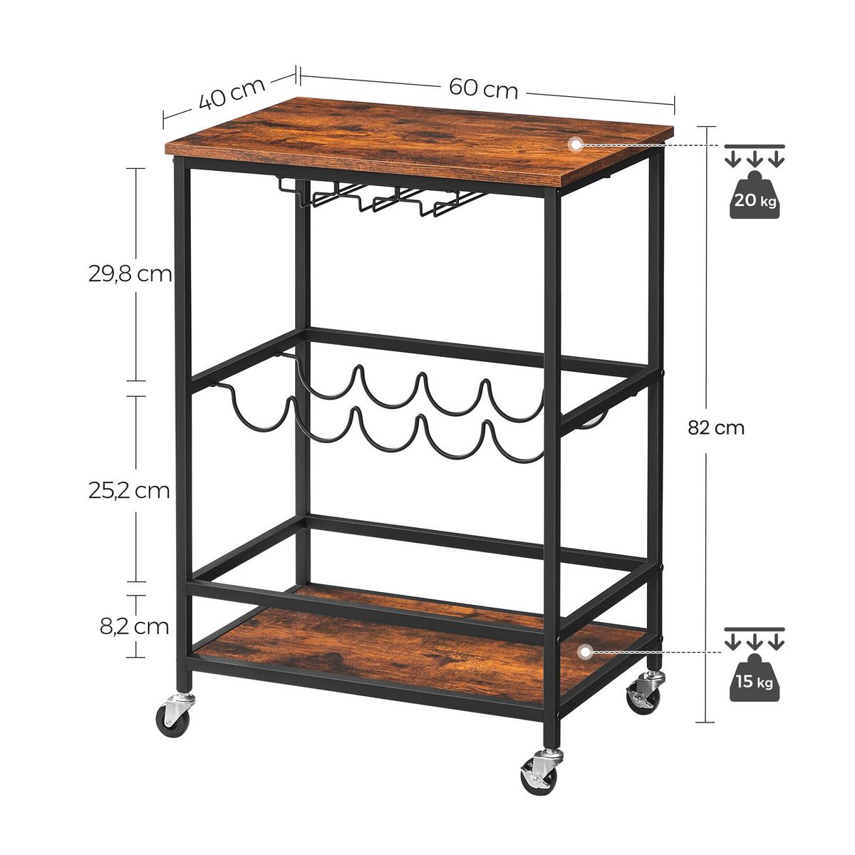 Servierwagen Schwarz, Dunkelbraun B: 60 Cm - Dunkelbraun/Schwarz, Trend, Holzwerkstoff/Metall (60/82/40cm) - MID.YOU