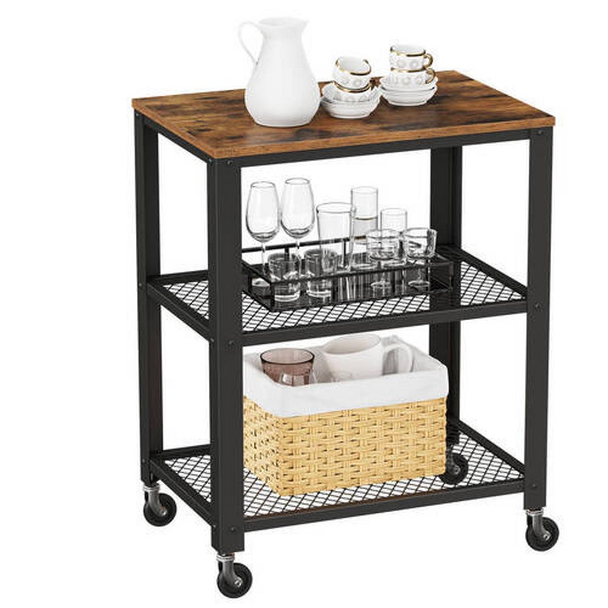 Allzweckwagen Vasagle Mit Ablagefächer, Braun, Schwarz - Schwarz/Braun, Natur, Holzwerkstoff/Metall (60,6/78/40cm) - Boxxx