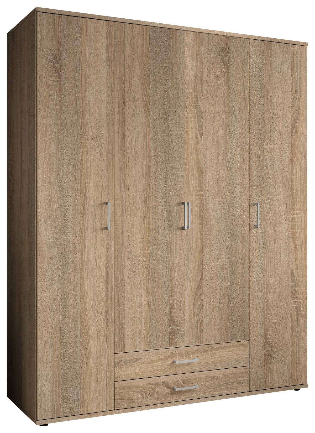 Drehtürenschrank Mit 2 Laden 160cmpaul,sonoma Eiche 4-Türig - Sonoma Eiche, Basics, Glas/Holzwerkstoff (160/196/54cm)