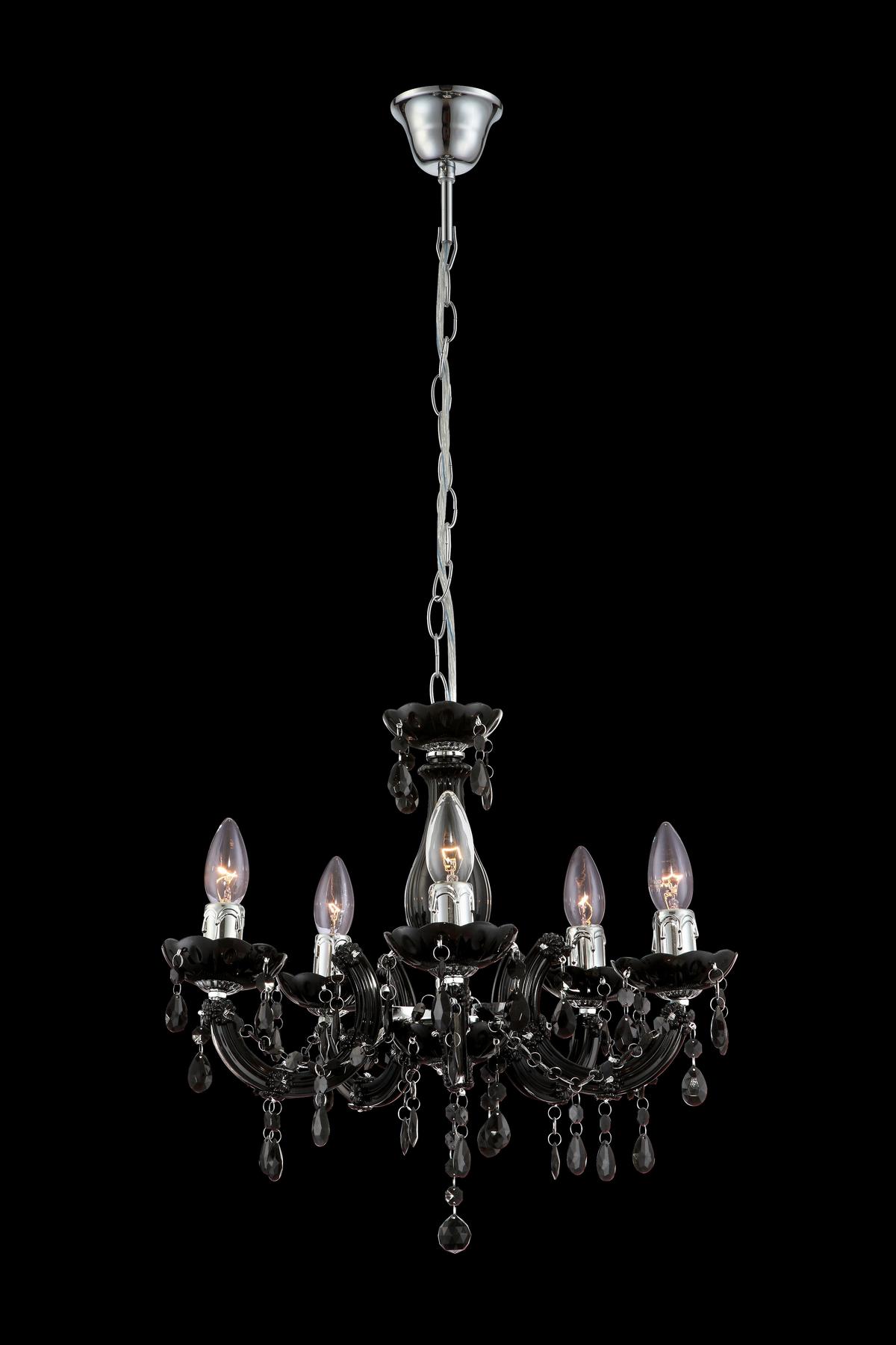 Kronleuchter Cuimbra H: 128 cm 5-Flammig Kristallglas - Chromfarben/Schwarz, LIFESTYLE, Kunststoff/Metall (46/128cm) - Globo