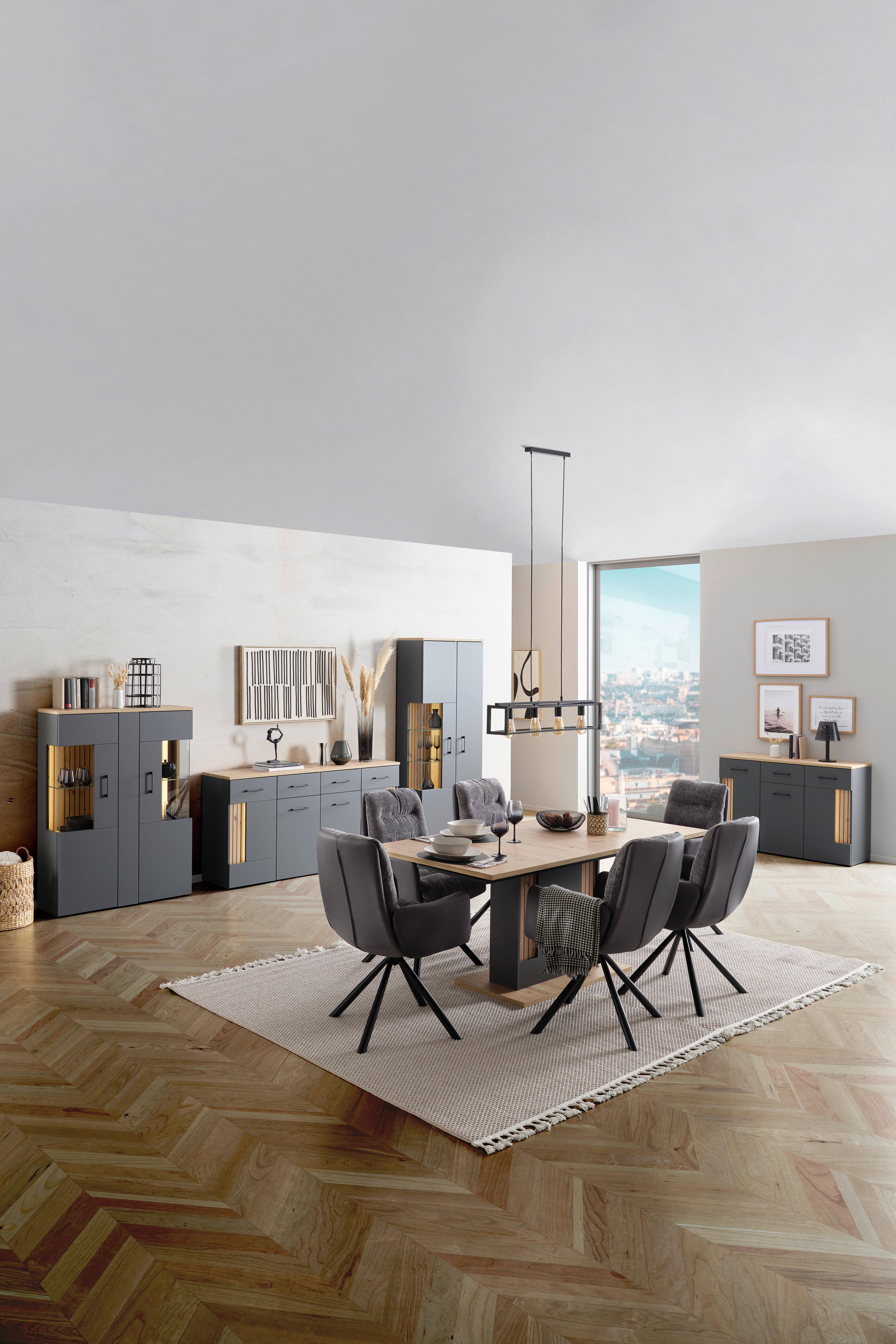 Highboard B: 102,2cm Amare Artisan Eiche/ahthrazit - Schwarz, MODERN, Glas/Holzwerkstoff (102,2/138/35cm)