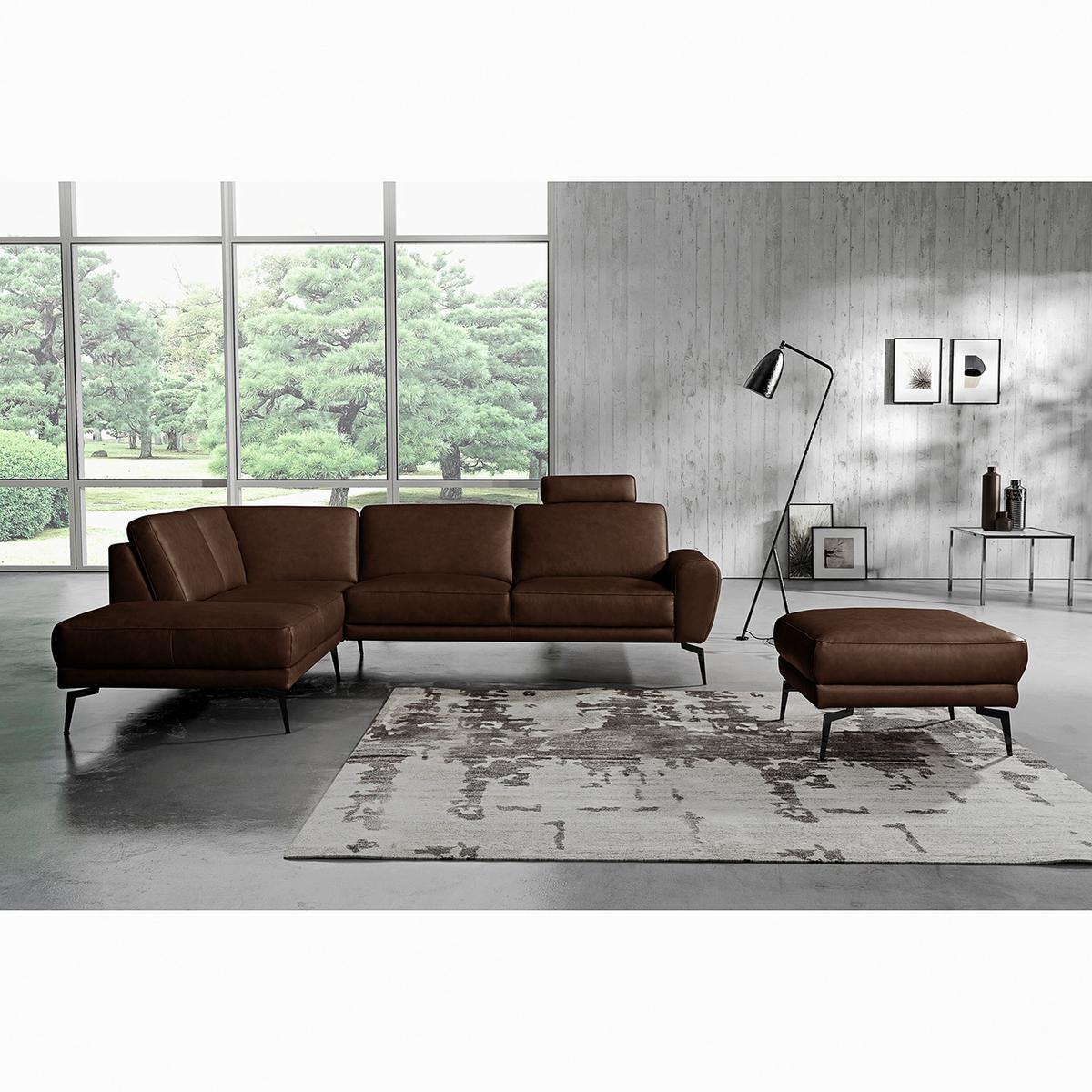 Hocker Spring, Dunkelbraun B: 96 cm - Dunkelbraun/Schwarz, Design, Leder (96/45/80cm) - Livetastic