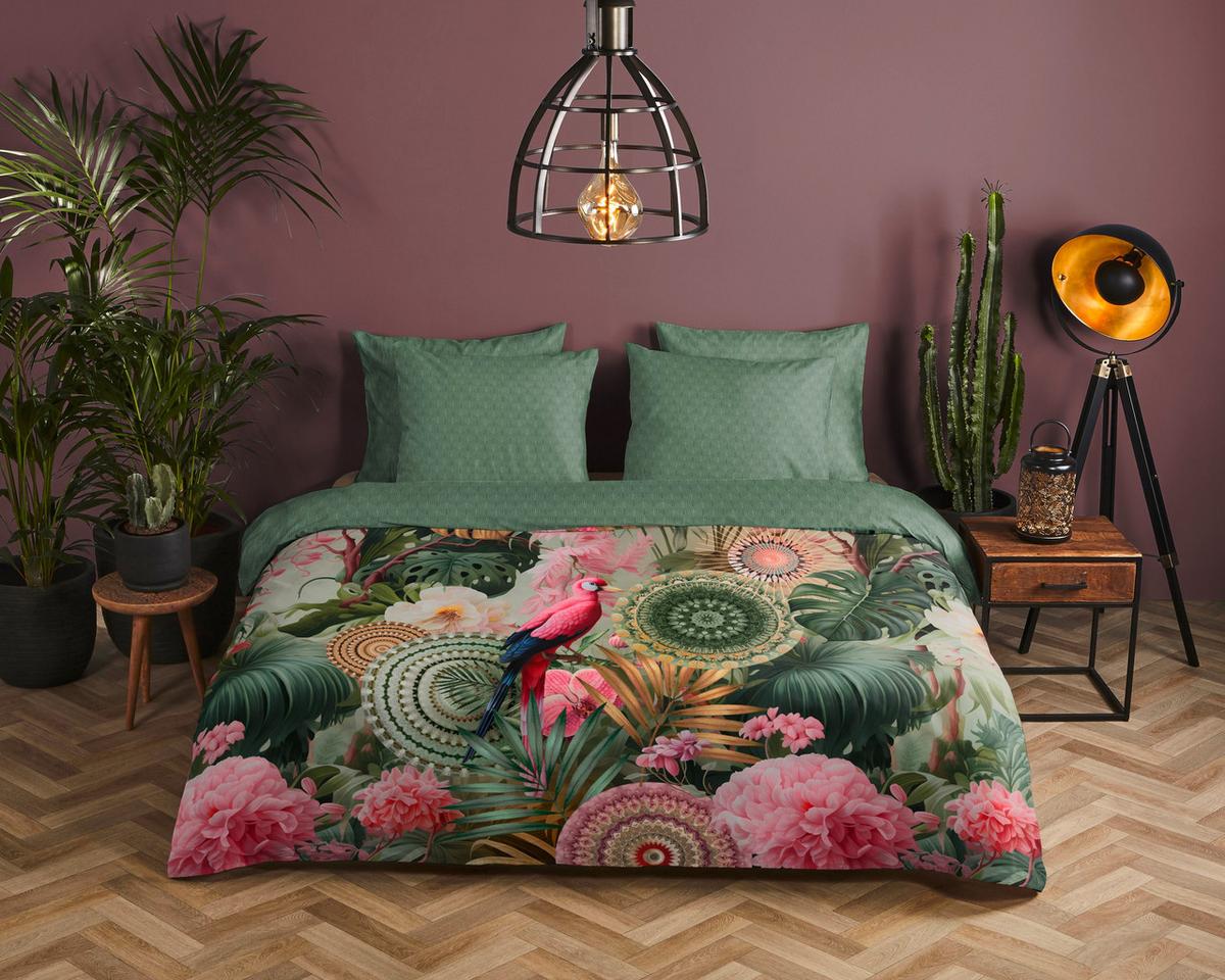 BETTWÄSCHE PALAY - Dunkelgrün/Rosa, Design, Textil (140/200cm)