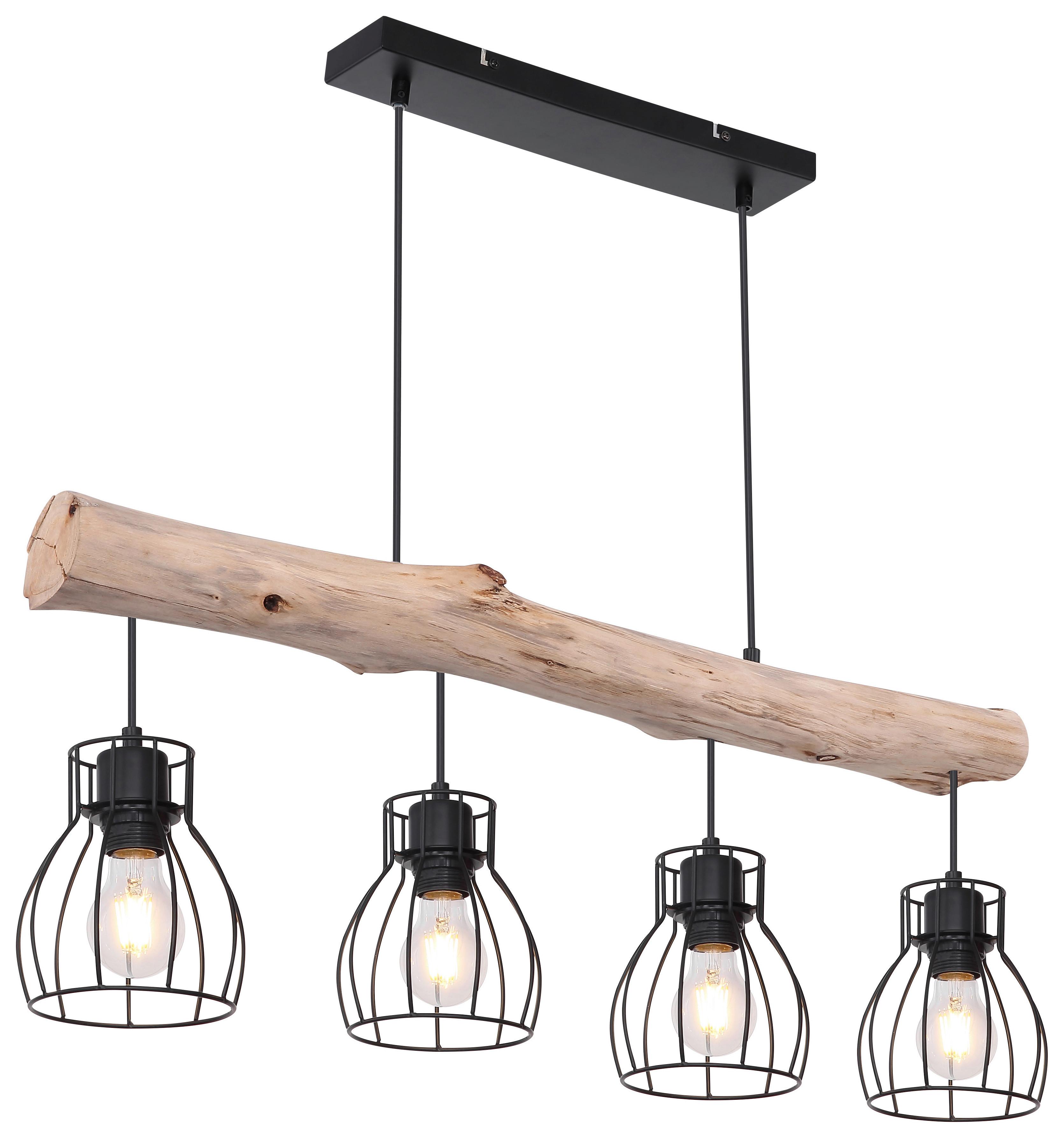 Hängeleuchte Mina H: 140 Cm 4-Flammig - Schwarz/Naturfarben, Basics, Holz/Metall (82,5/13,6/140cm) - Globo