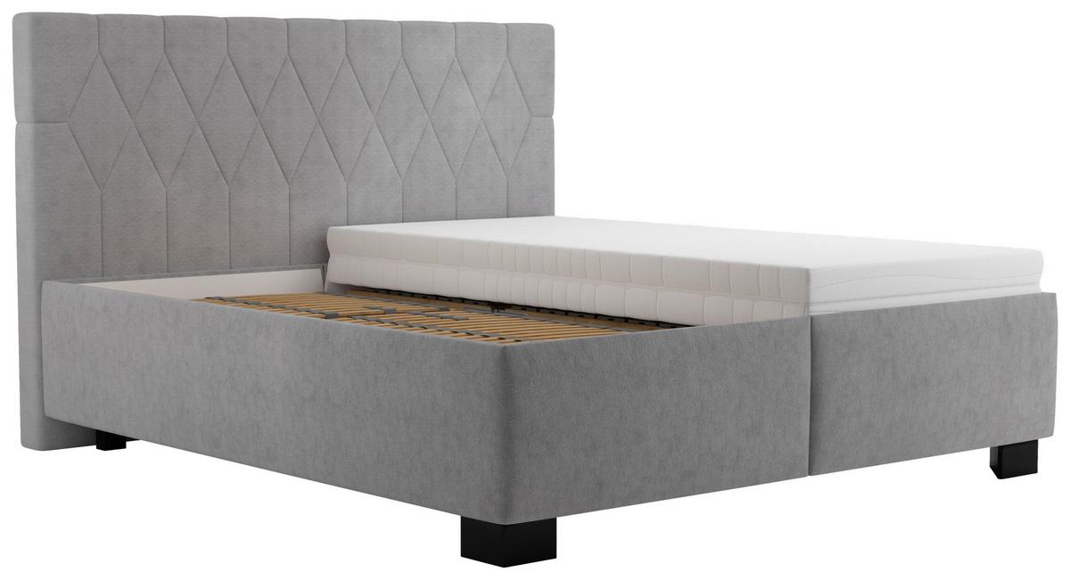 Čalúnená posteľ FERAMA 160x200 cm, sivá - čierna/sivá, Modern, drevo/textil (160/200cm)