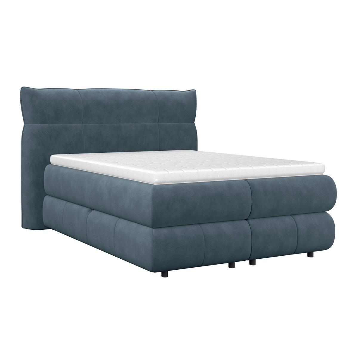 Boxspringbett Carmelo Blaugrün 140x200 cm H4 - Schwarz/Grün, Trend, Textil (140/200cm)