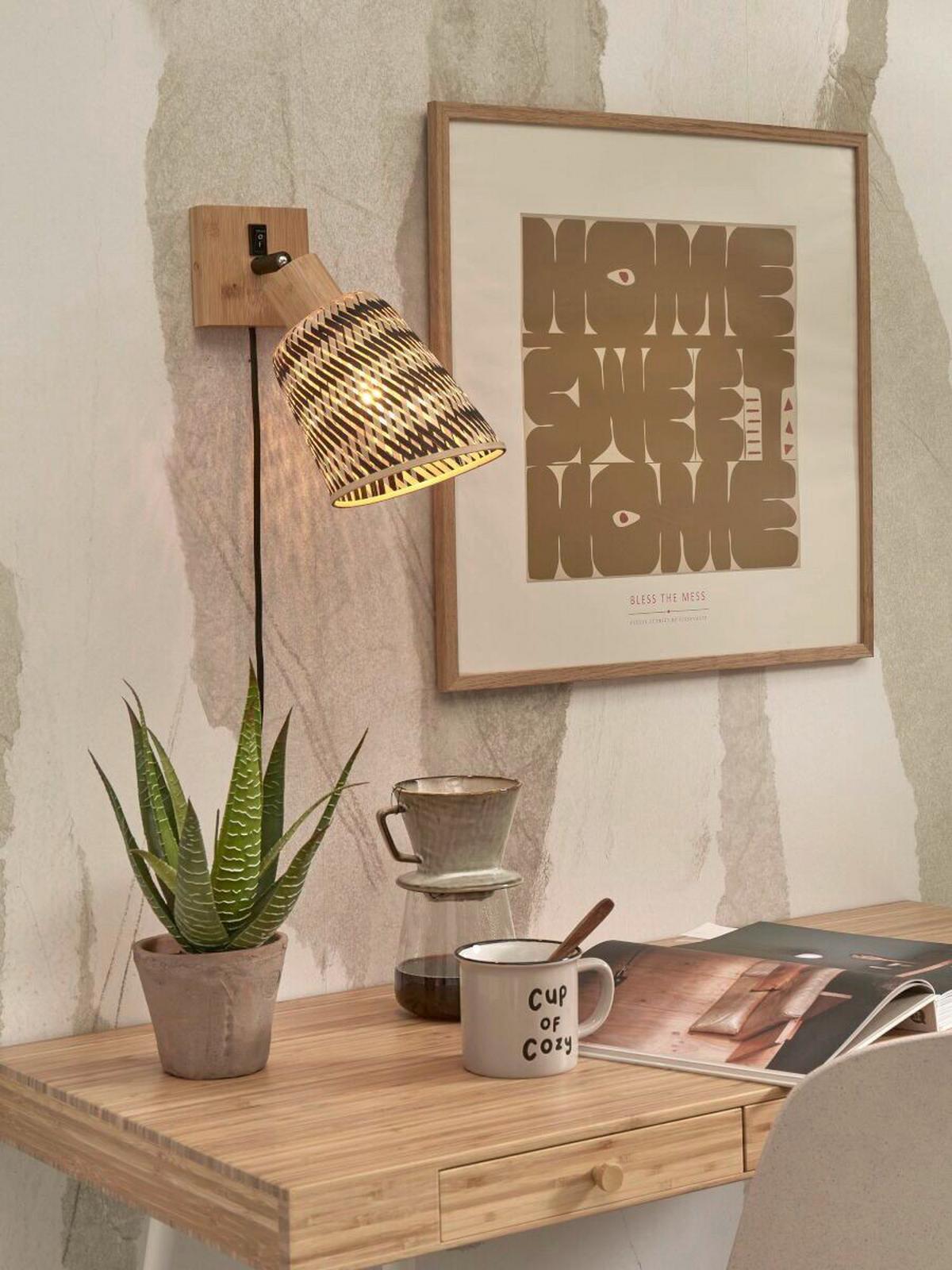 WANDLEUCHTE JAVA/W/N/15/BN - Schwarz/Naturfarben, Trend (15/15/22cm) - Good & Mojo