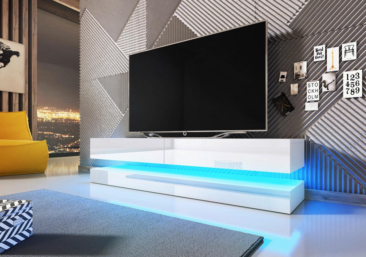 Lowboard TV Stand Fly Led Weiß B: 140 cm - Weiß, Design, Holzwerkstoff (140/25/34cm) - MID.YOU