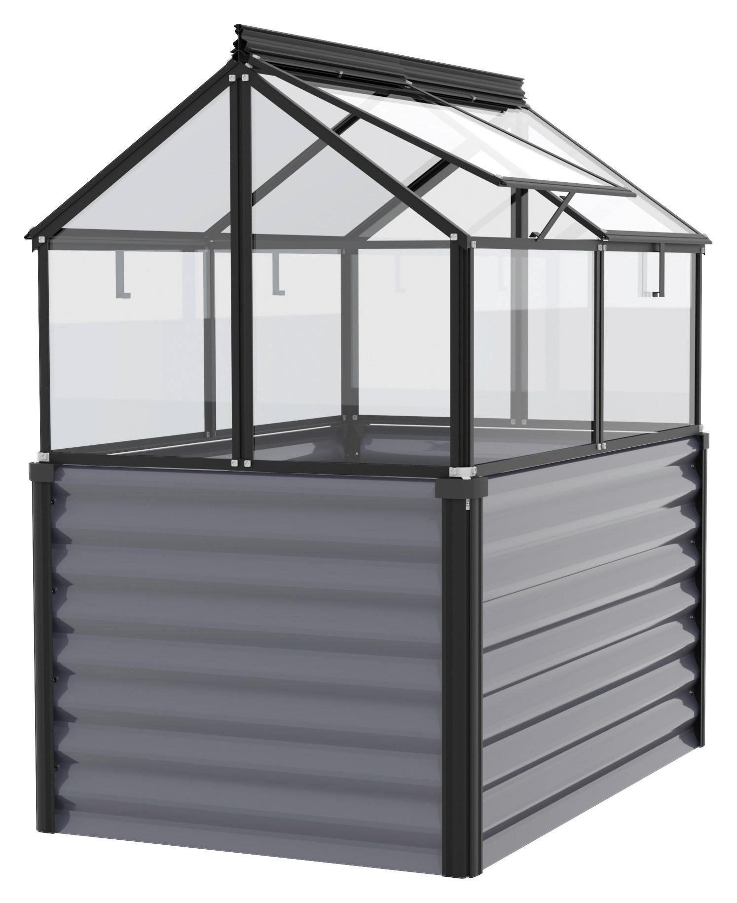 Hochbeet mit Frühbeetaufsatz Gaia Jumbo ESG 83x135,1x121,6 - Schwarz/Grau, Basics, Glas/Metall (83/135,1/121,6cm)