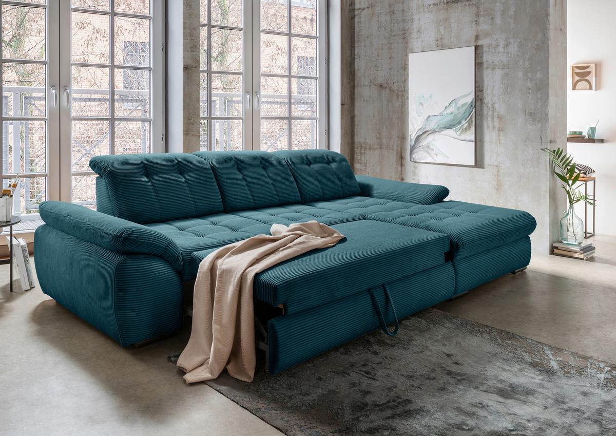 Ecksofa mit Bettkasten Rigatti Petrol S: 314x184 cm - Petrol/Schwarz, MODERN, Textil (314/184cm) - Livetastic