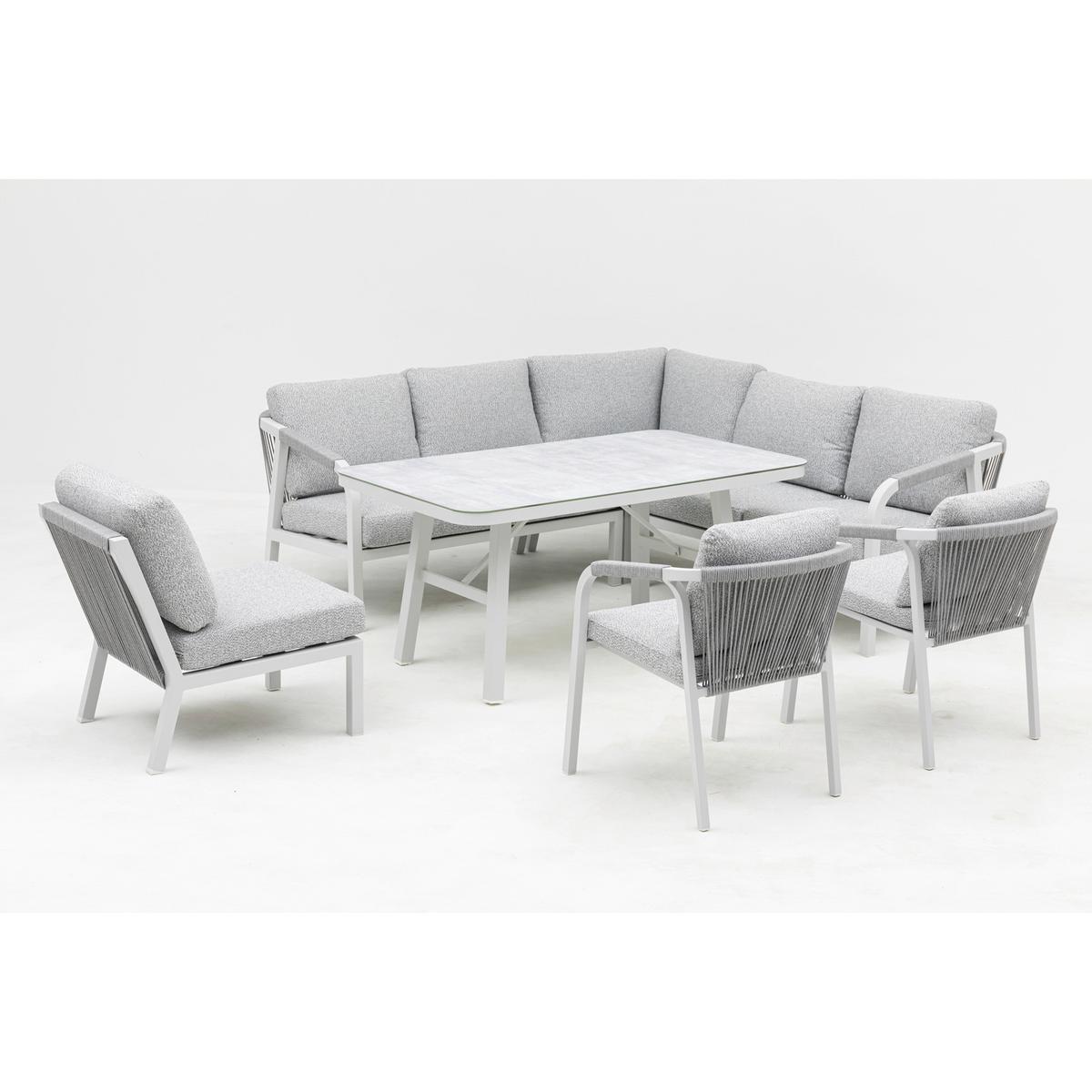 DINING-LOUNGESET HARVEY XL - Weiß/Grau, MODERN, Glas/Textil - Gardenson