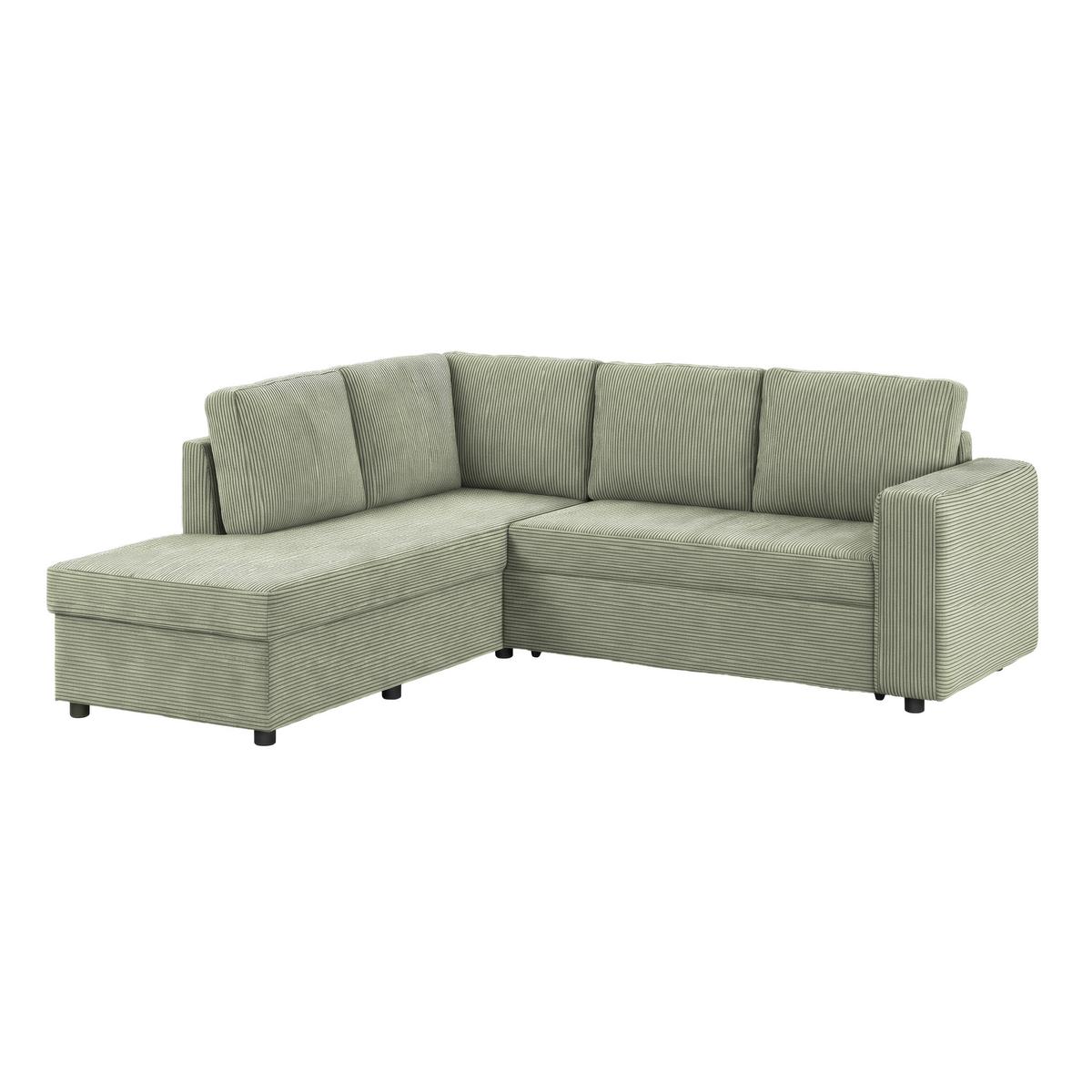Ecksofa mit Schlaffunktion Toulouse Cord kaki, 206x224cm - Khaki/Schwarz, Trend, Holz/Textil (206/224cm)