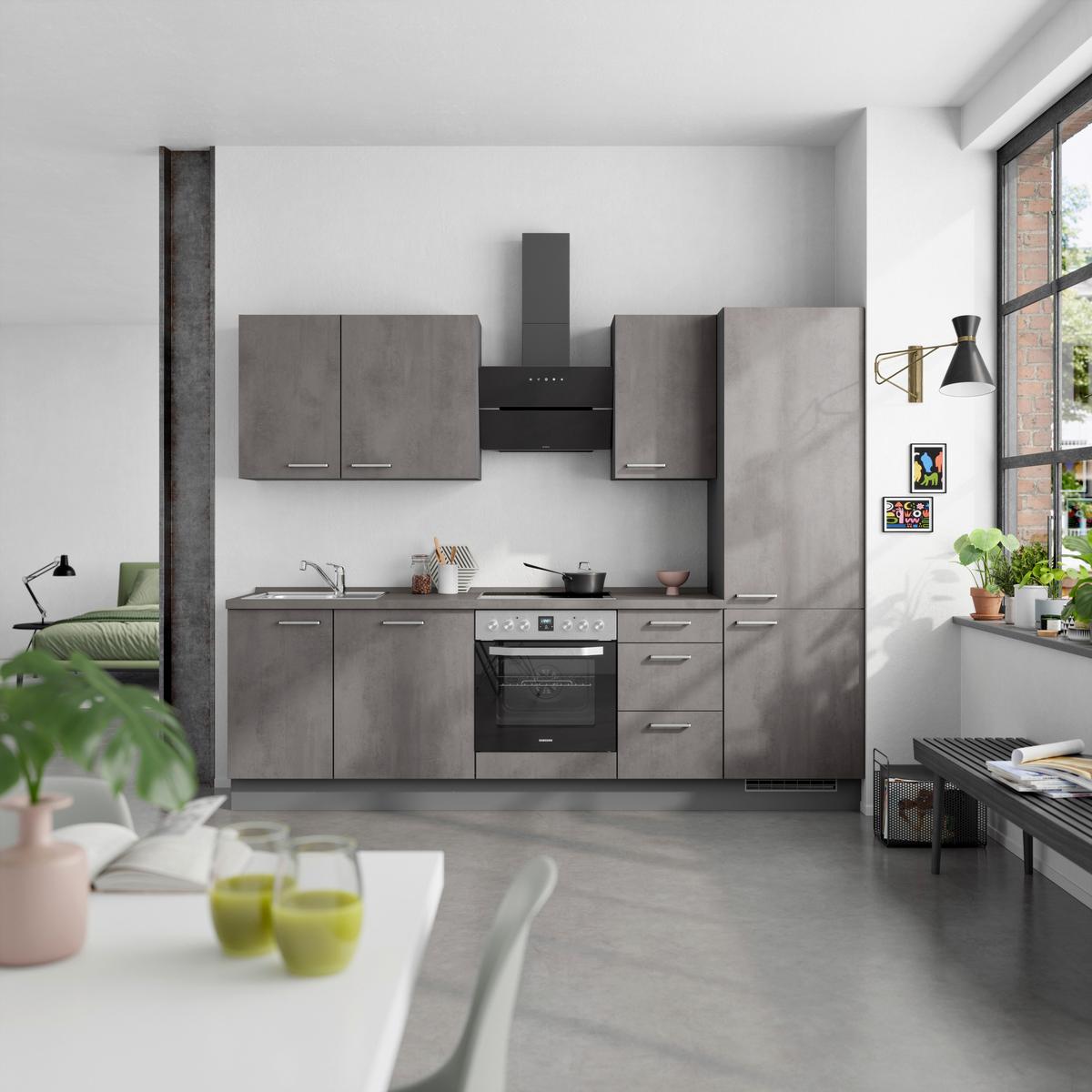 Kuchynská linka 270 cm, bridl.šedý betón/bridl.šedá - farba ušľachtilej ocele/bridlicová, Modern, kov/kompozitné drevo (270cm) - Nobilia