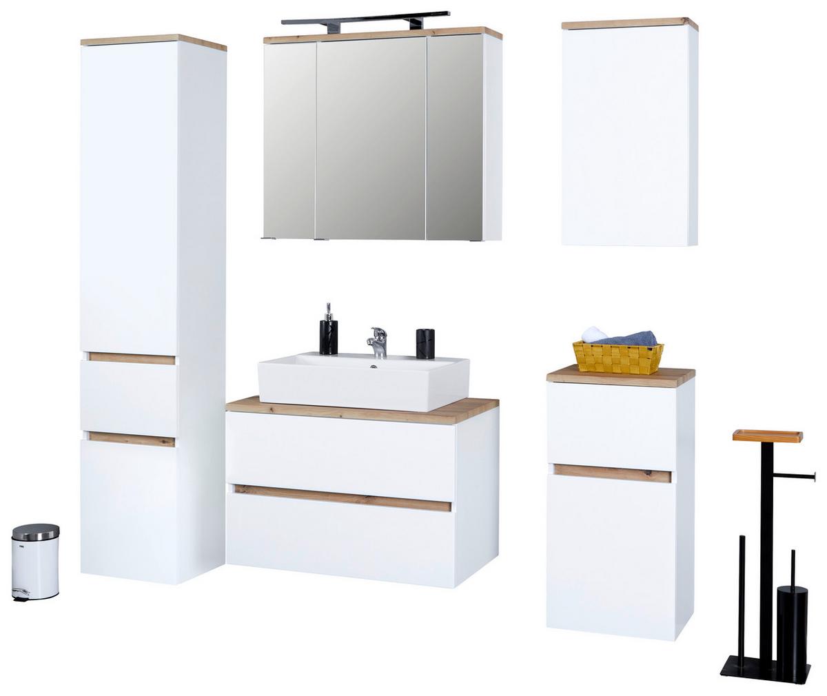 Waschbecken mit Unterschrank Marbella B: 80 cm Weiß - Weiß, MODERN, Keramik/Holzwerkstoff (80/64,5/47cm)