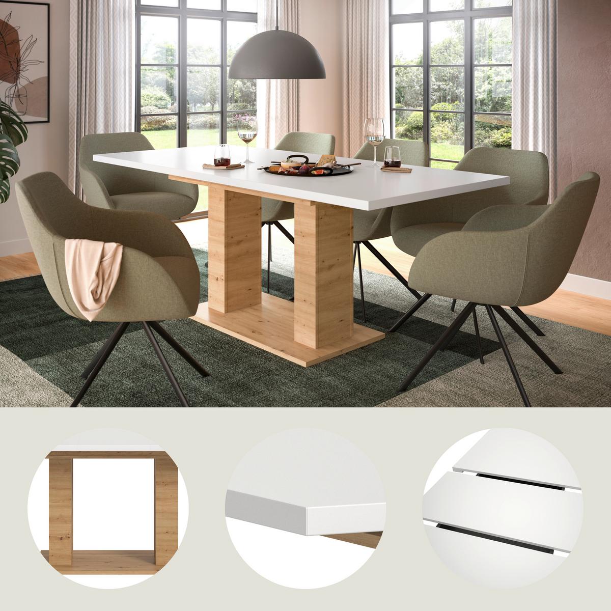 Ausziehtisch Marlon 150 Az Weiß/artisan B:150-190 Cm - Eiche Artisan/Weiß, KONVENTIONELL, Holzwerkstoff (150-190/90/76cm) - MID.YOU