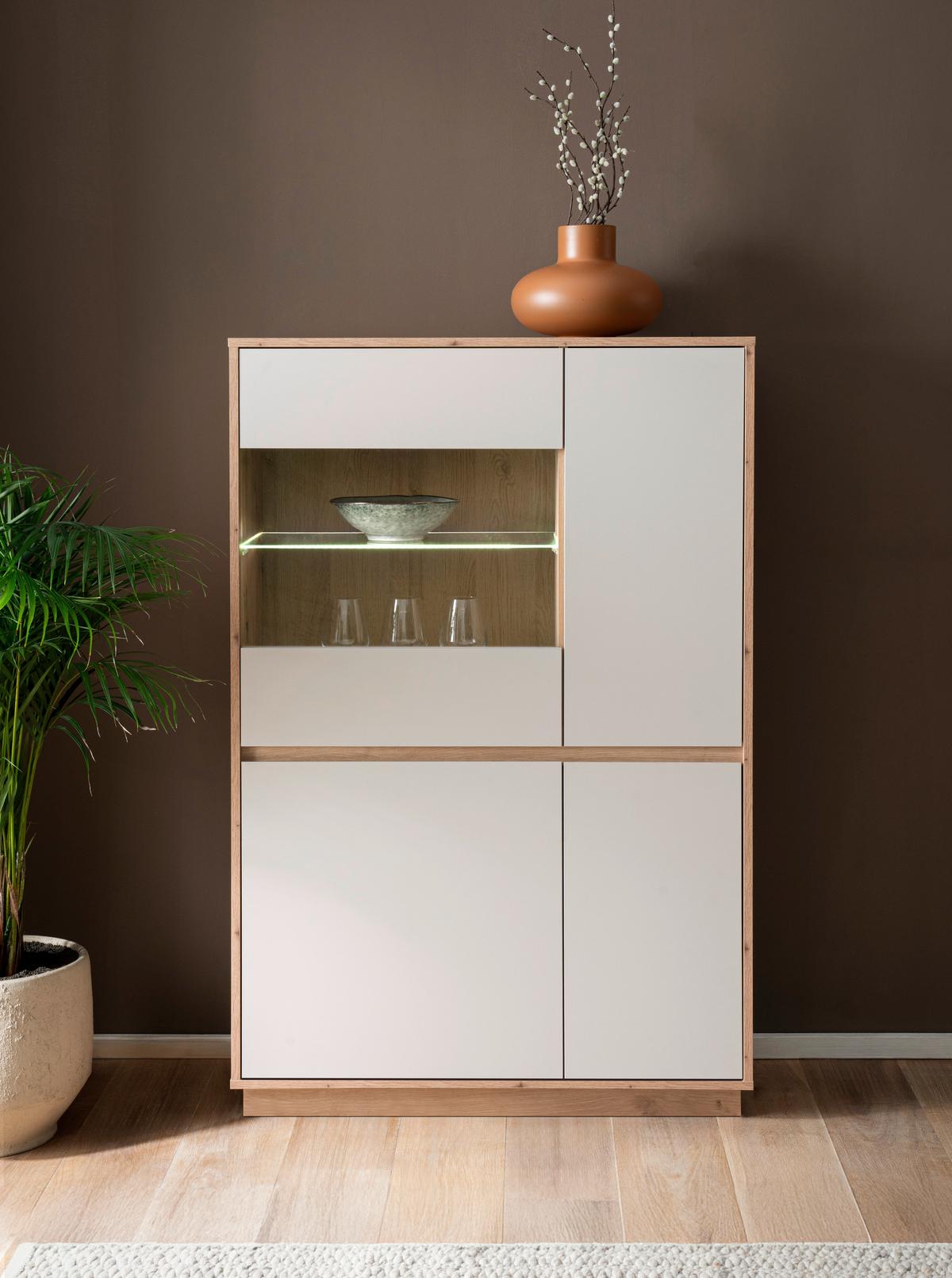Vitrine Sonora Kaschmir/Eiche B: 75cm - Kaschmir/Eiche Artisan, Design, Glas/Holzwerkstoff (75/144/40cm) - MID.YOU