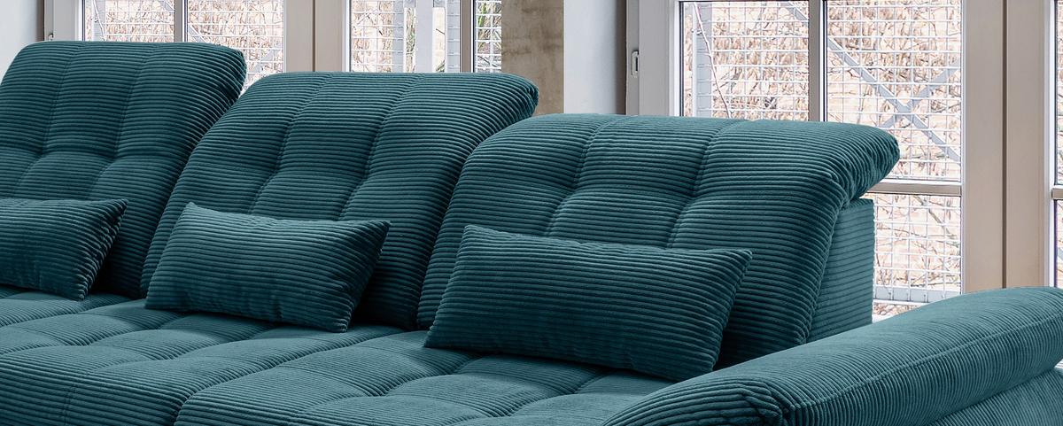 Ecksofa mit Bettkasten Rigatti Petrol S: 184x314 cm - Petrol/Schwarz, MODERN, Textil (184/314cm) - Livetastic