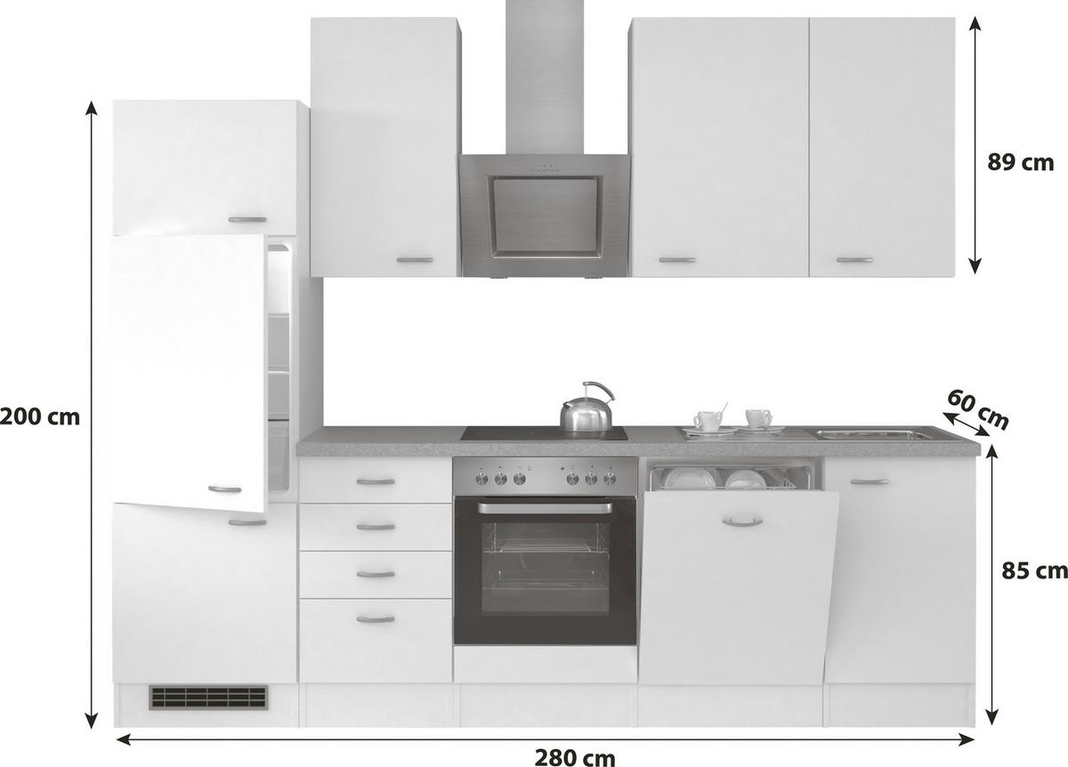 Küchenzeile Wito mit Geräten 280 cm Weiß/Grau Modern - Hellgrau/Weiß, MODERN, Holzwerkstoff (280cm) - FlexWell