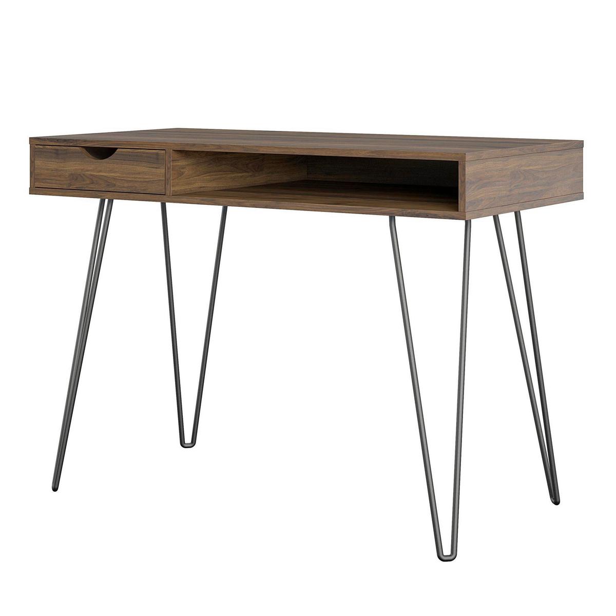 Schreibtisch Concord Walnussfarben Dekor L: 104cm - Walnussfarben/Schwarz, Design, Holzwerkstoff/Metall (104/77/49cm) - MID.YOU