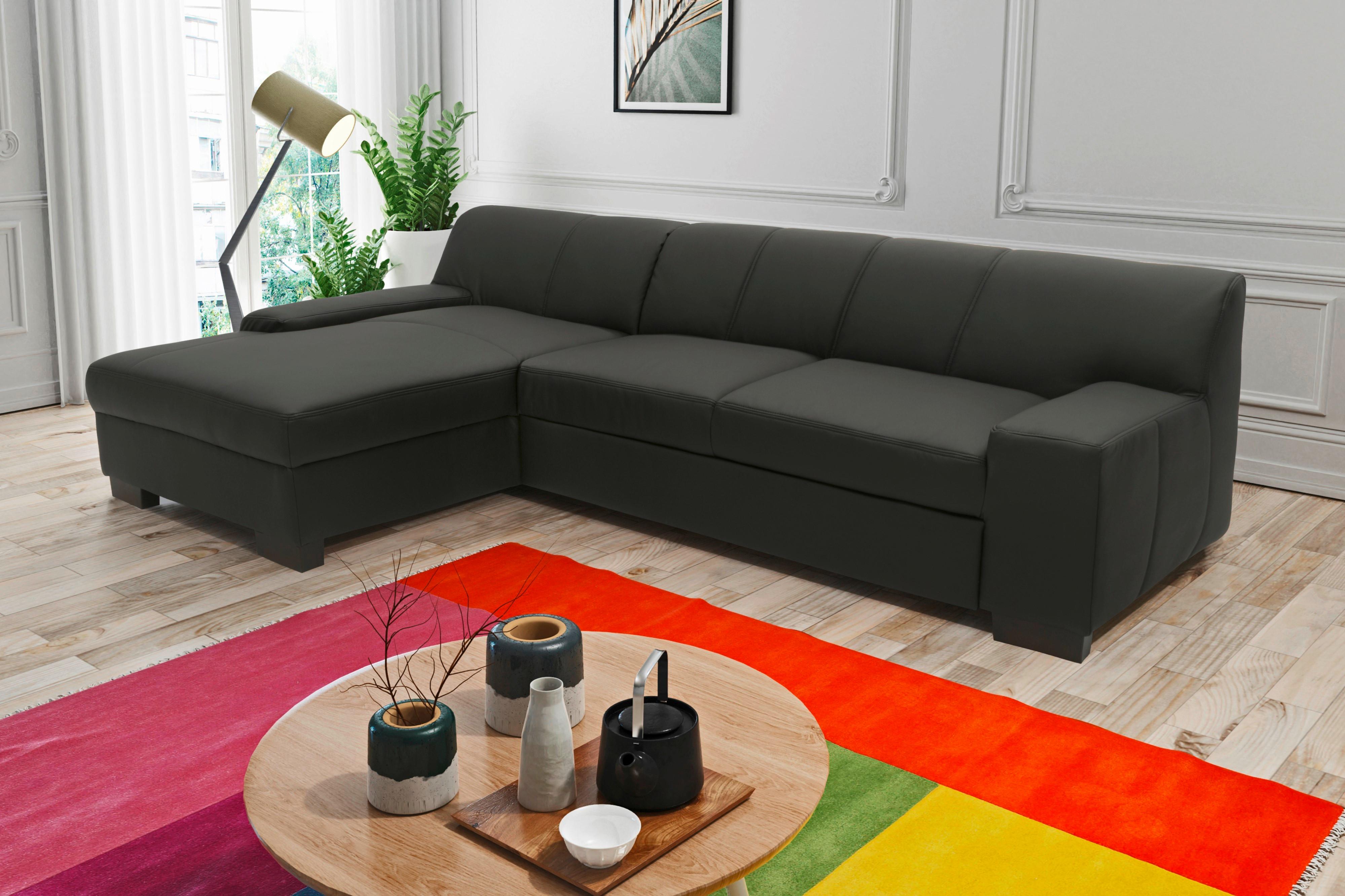 Ecksofa Mit Schlaffunktion Norma Schwarz Lederlook - Wengefarben/Schwarz, Design, Textil (153/268cm) - MID.YOU