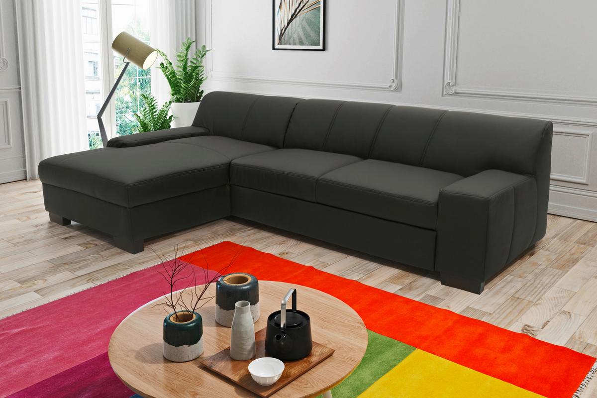 Ecksofa Mit Schlaffunktion Norma Schwarz Lederlook - Wengefarben/Schwarz, Design, Textil (153/268cm) - MID.YOU