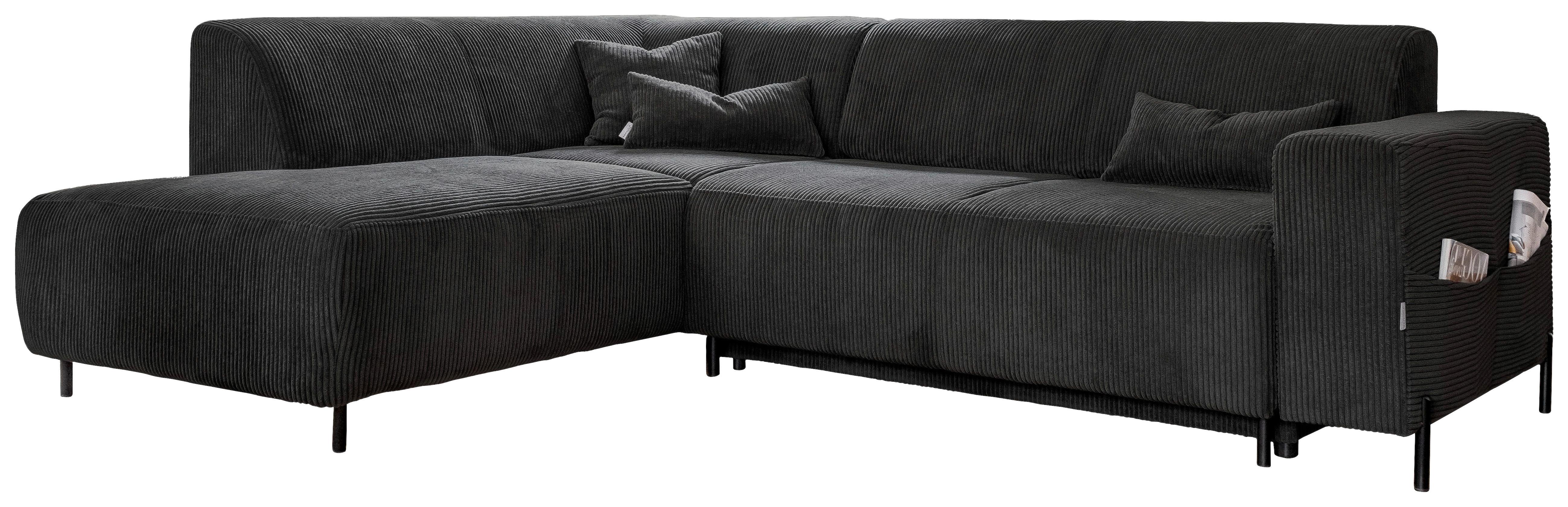 Rohová sedačka CÉLINE, ľavá, tmavosivý menčester - čierna/tmavosivá, kov/textil (192/250cm)