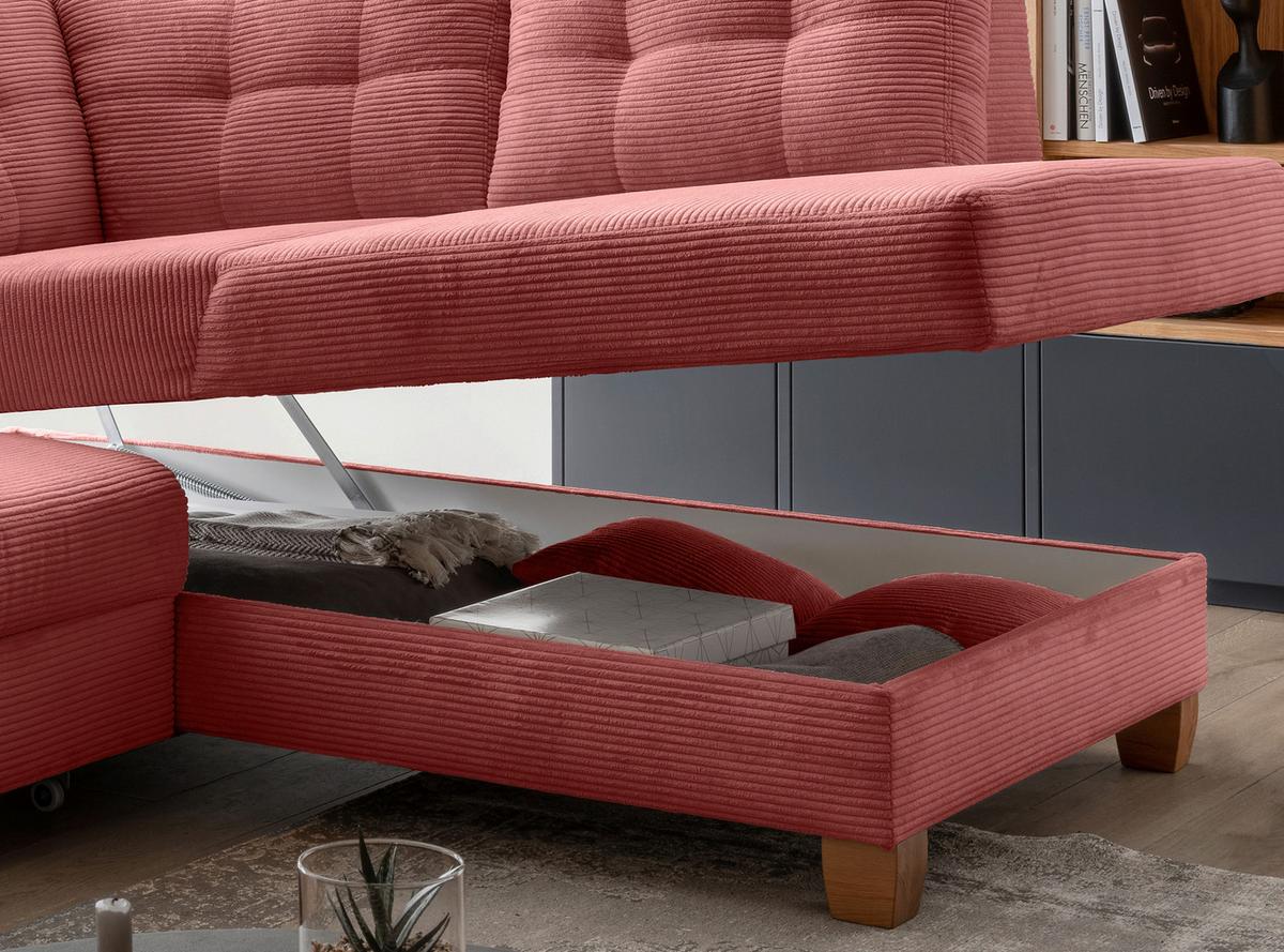 Ecksofa Brizzini Koralle S: 274x206 Cm - Koralle/Naturfarben, MODERN, Textil (274/206cm) - Livetastic