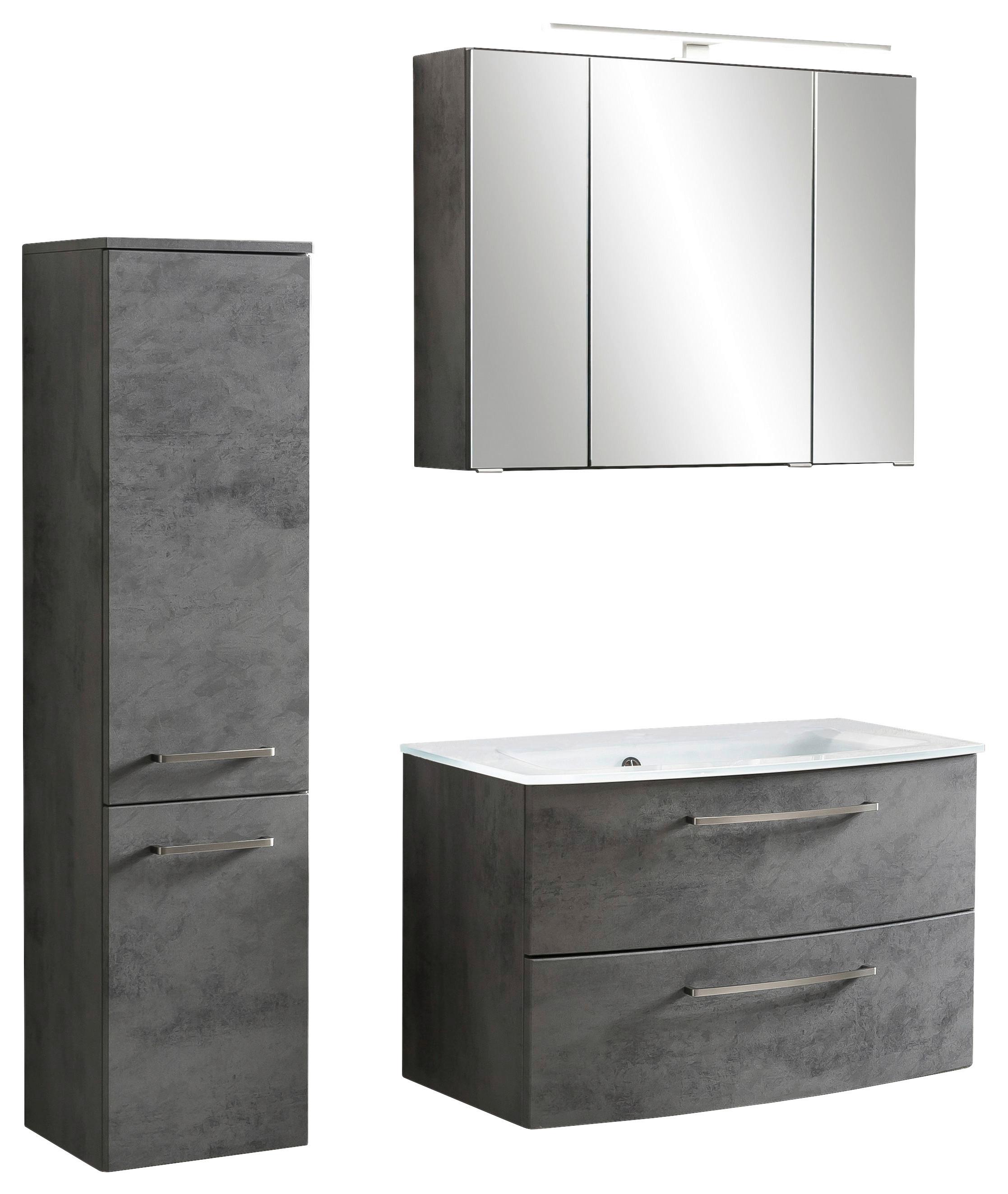 Bademöbel-set Stockholm B: 110 Cm Weiß/grau - Dunkelgrau/Weiß, KONVENTIONELL, Glas/Holzwerkstoff (110cm) - Held