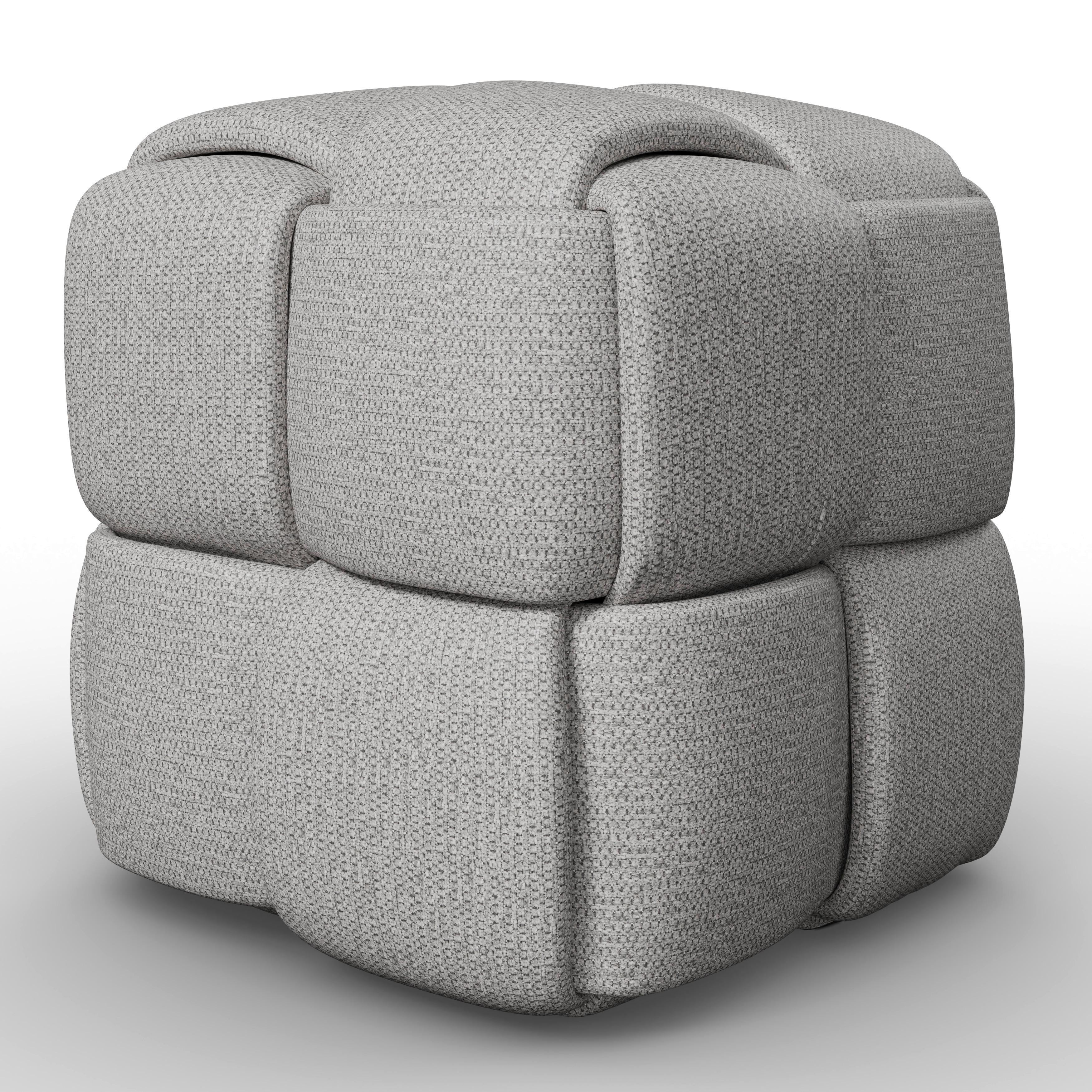 Taburet ELLA sivá bouclé - čierna/sivá, Modern, drevo/textil (45/45/45cm) - Bessagi Home