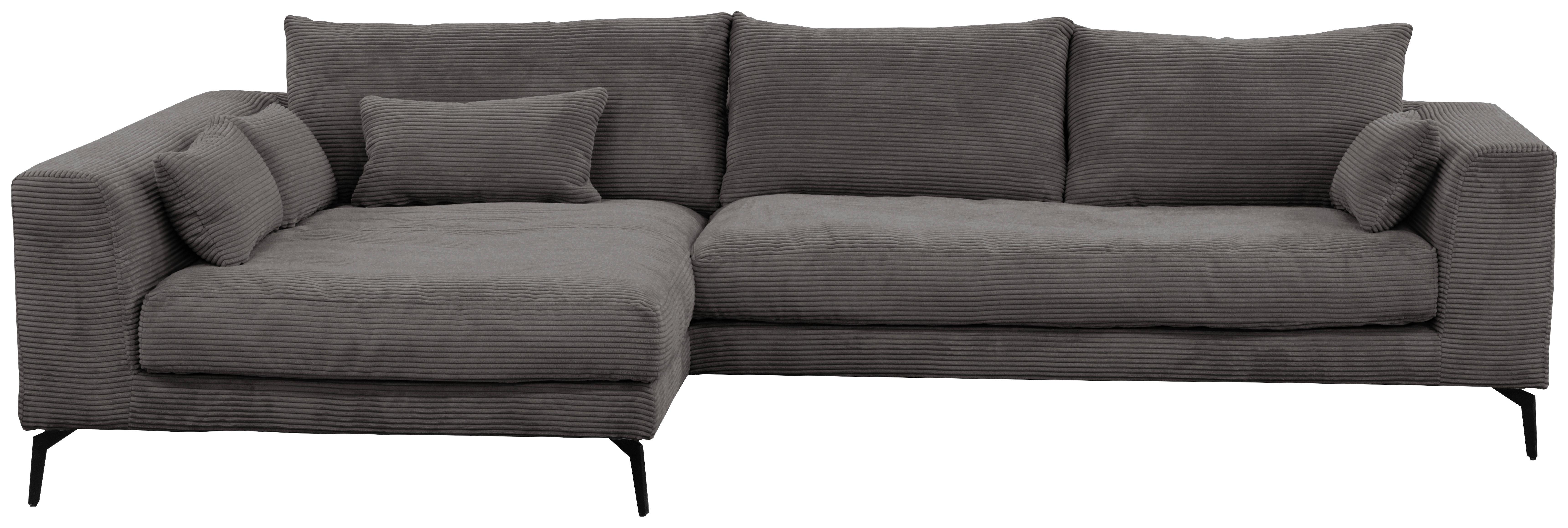 Ecksofa Berlin Cord Grau 172x313 cm - Schwarz/Grau, Design, Textil (172/313cm) - Livetastic