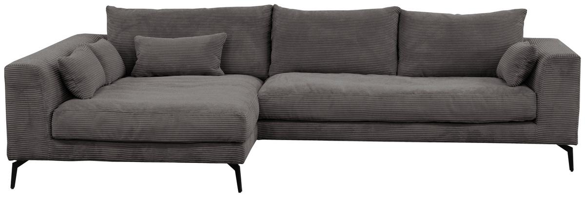 Ecksofa Berlin Cord Grau 172x313 cm - Schwarz/Grau, Design, Textil (172/313cm) - Livetastic