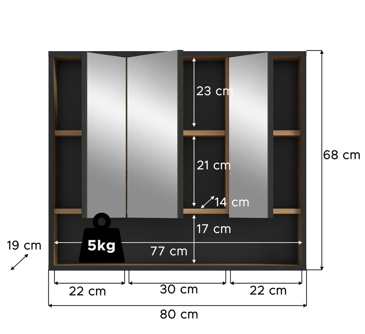 Spiegelschrank Bagno Eiche Artisan Dekor B: 80cm - Eiche Artisan, Trend, Glas/Holzwerkstoff (80/68/19cm) - MID.YOU