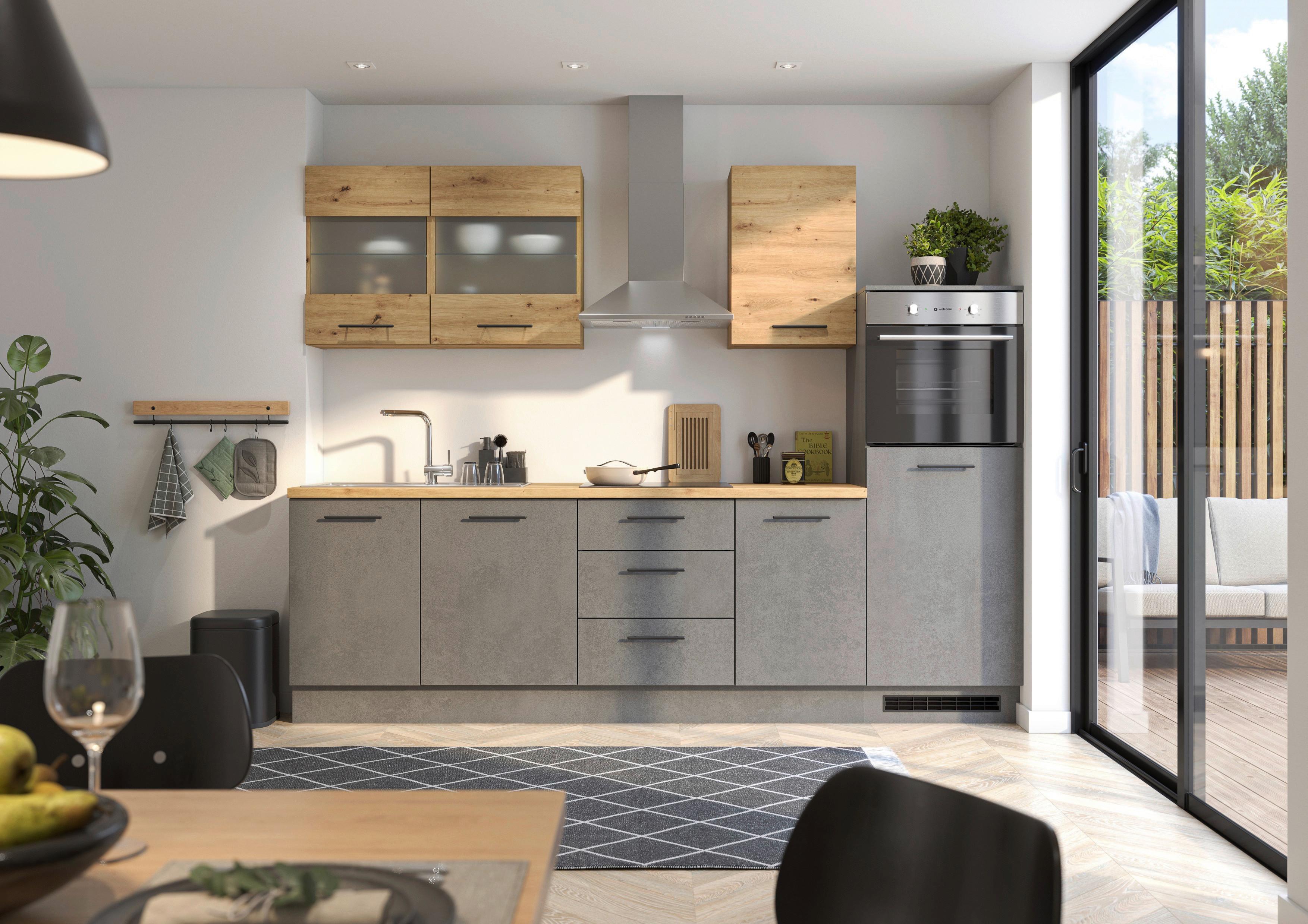 Küchenblock Capri D. Grau/Eiche Dekor B: 280 cm - Dunkelgrau/Eiche Artisan, Basics, Glas/Holzwerkstoff (280cm) - MID.YOU