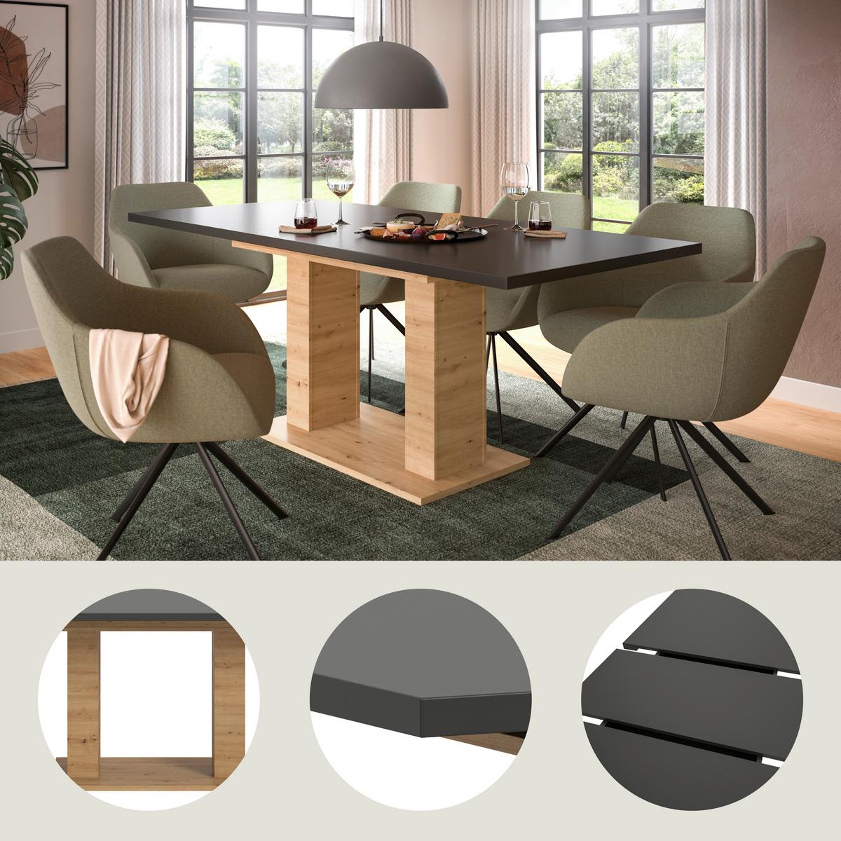 Ausziehtisch Marlon 150 Az Grau/Artisan, B:150-190 cm - Eiche Artisan/Grau, KONVENTIONELL, Holzwerkstoff (150-190/90/76cm) - MID.YOU