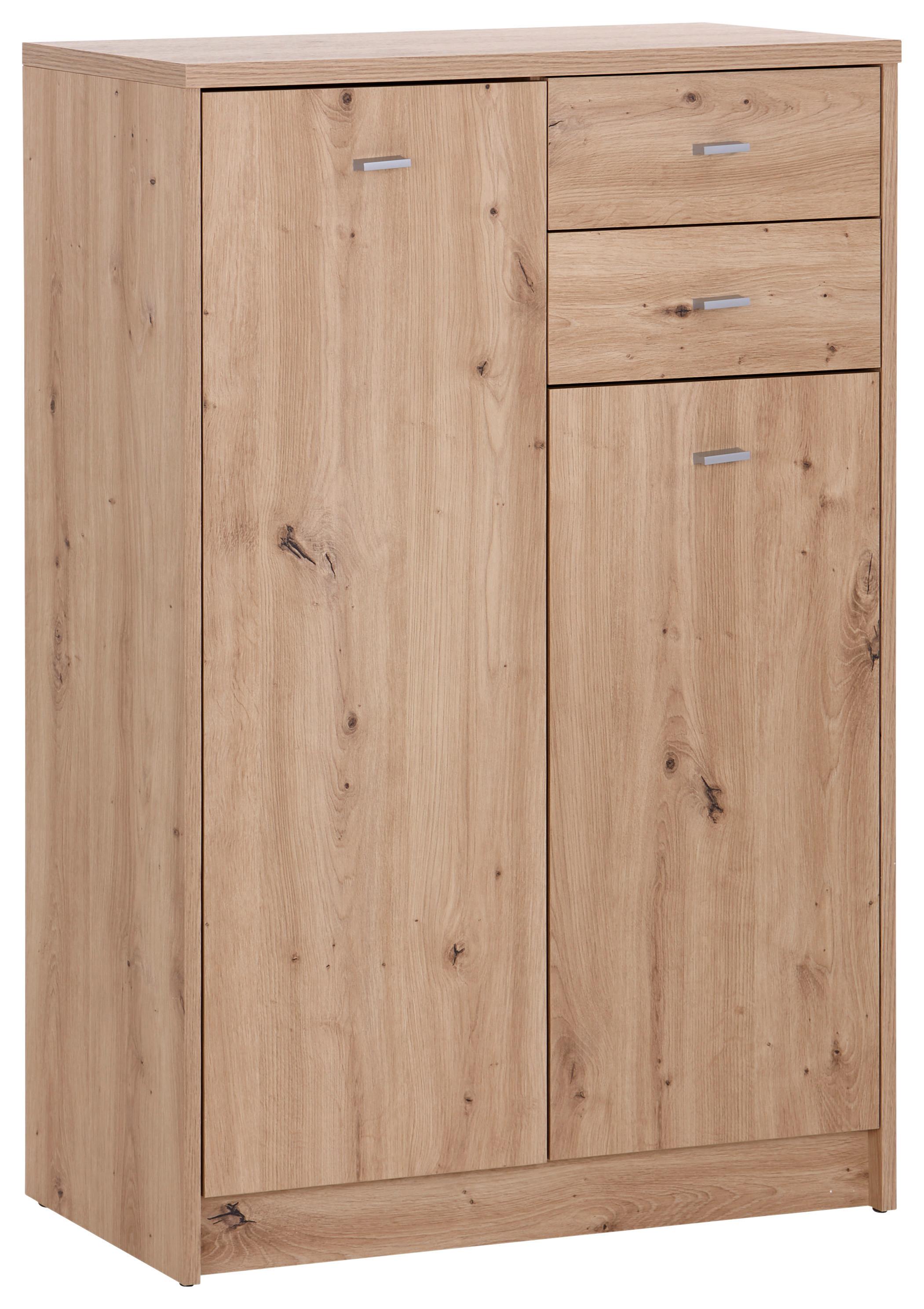 Eichefarbene Kommode mit zwei Türen und zwei Schubladen