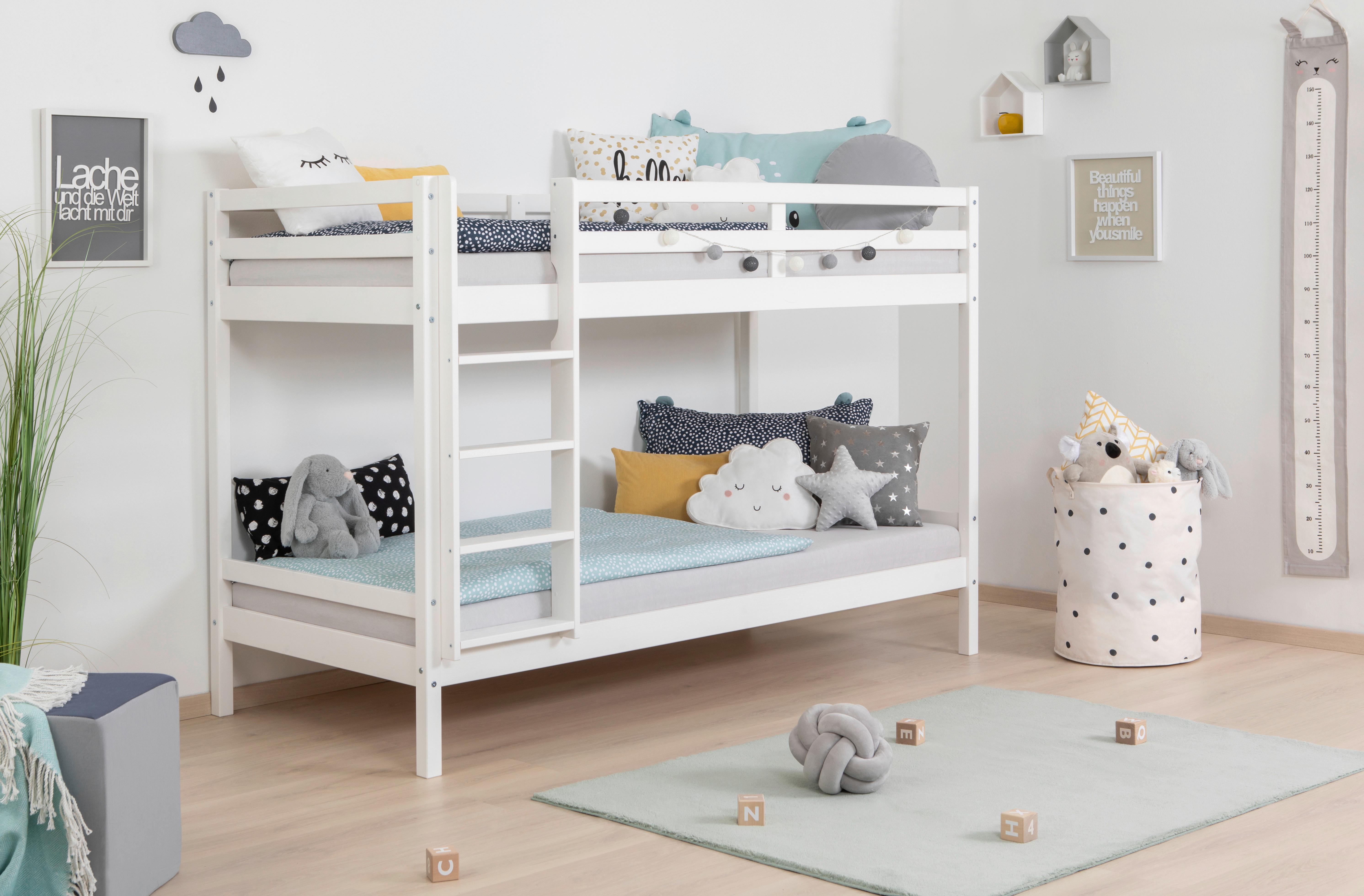 Etagenbett Rene Weiß Kiefer Massiv 90 cm mit Leiter - Weiß, MODERN, Holz (90/200cm) - MID.YOU
