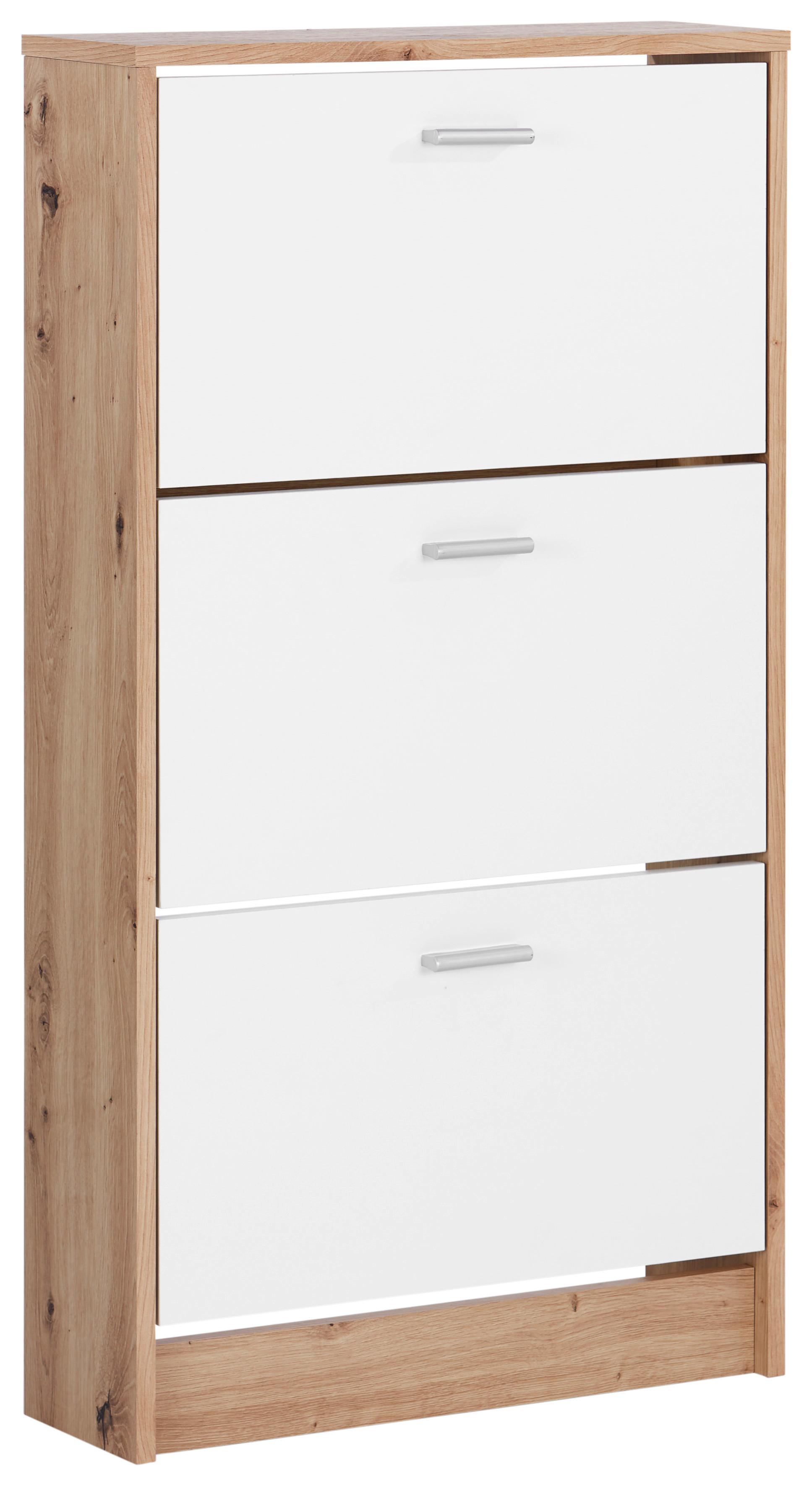 Schuhkipper Da13 3 Klappen 6 Paar Weiß/Eiche Dekor B: 58 cm - Eichefarben/Weiß, MODERN, Holzwerkstoff (58/107/18cm)