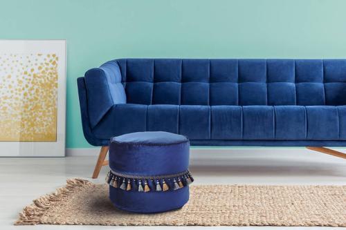Pouf Taj Mahal Blau DxH: 45x38 cm mit Reißverschluss - Blau/Goldfarben, LIFESTYLE, Textil (45/38/45cm) - Kayoom