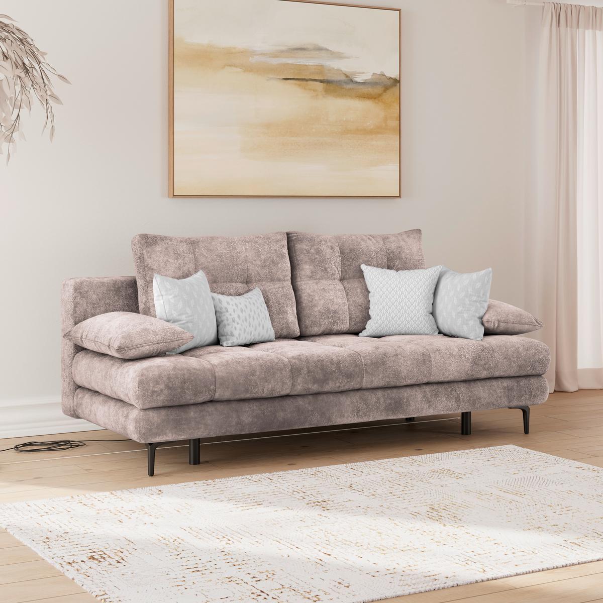 Schlafsofa Perla Rosa B: 203 cm - Schwarz/Rosa, KONVENTIONELL, Textil (203/94/96cm)