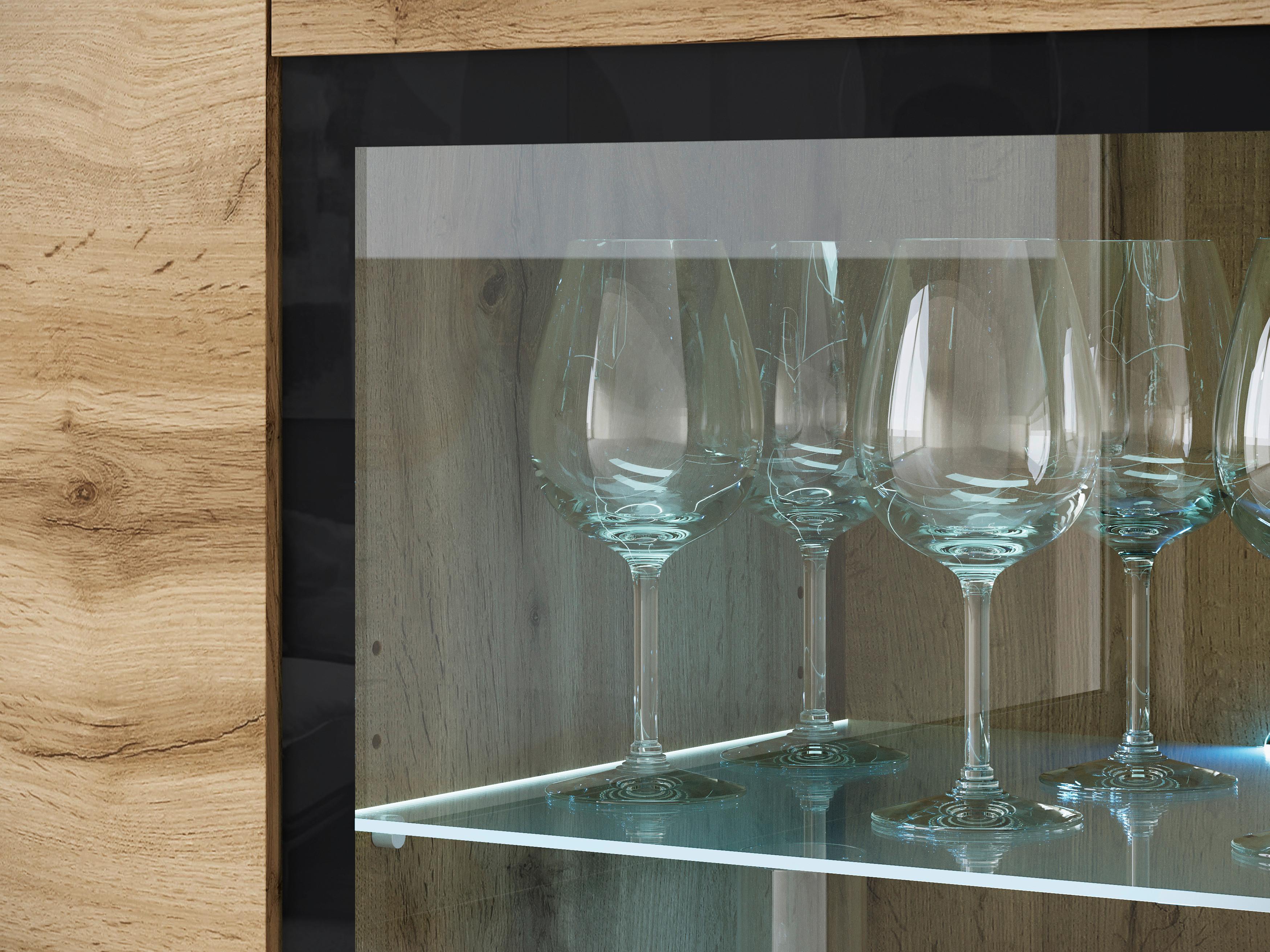 Highboard Vera Wotan Eiche Dekor B: 120 cm - Eiche Wotan/Grau, Trend, Glas/Holzwerkstoff (120/102,3/39,5cm) - P & B