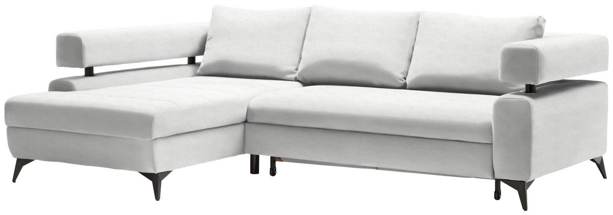 Rohová sedačka ROSALIE, levá s úložným prostorem a lůžkem - bílá/černá, Konvenční, kov/textil (184/265cm)