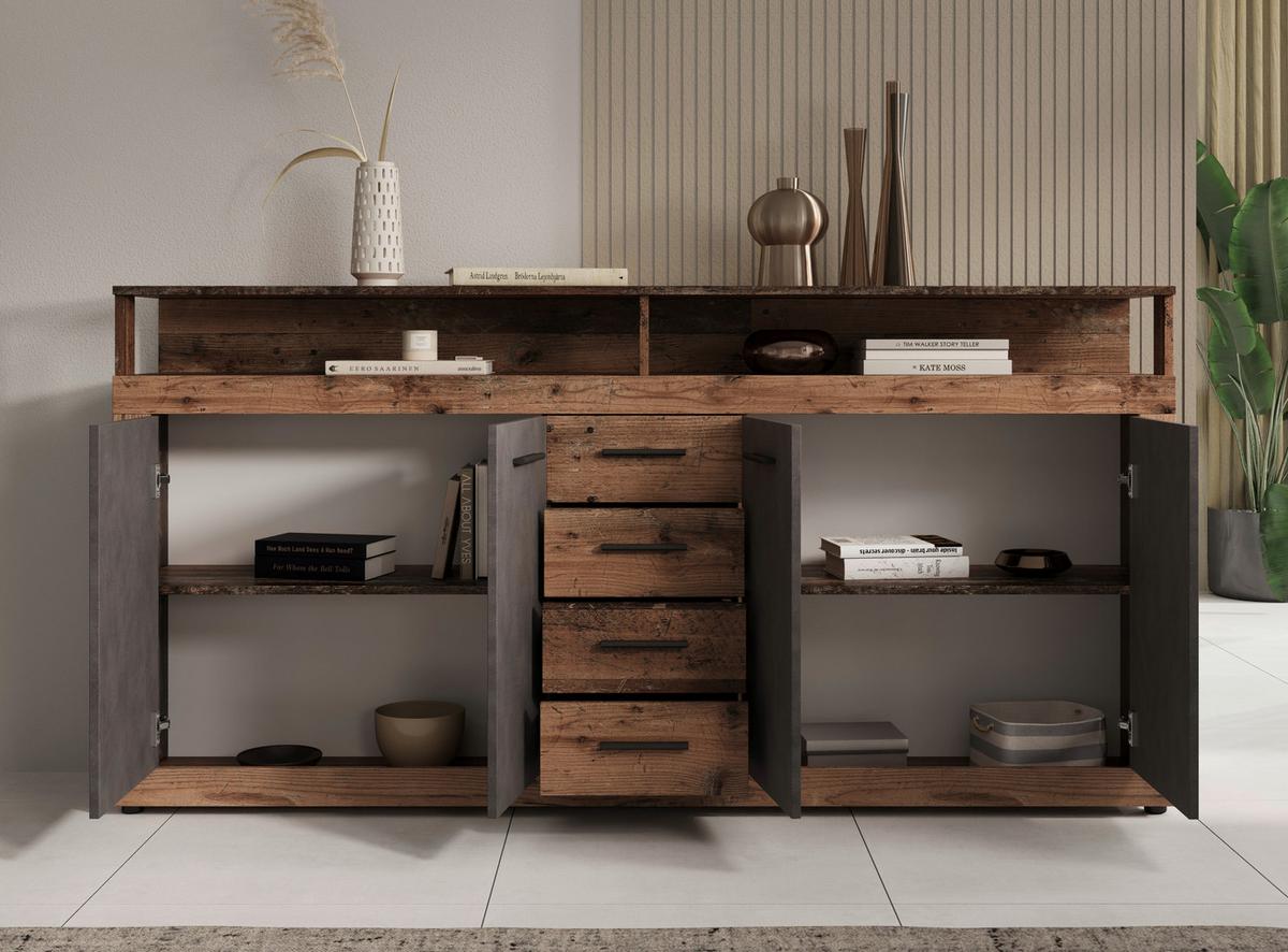 Sideboard Lupo - Alteiche/Anthrazit, Design, Holzwerkstoff (190/96/32cm) - MID.YOU