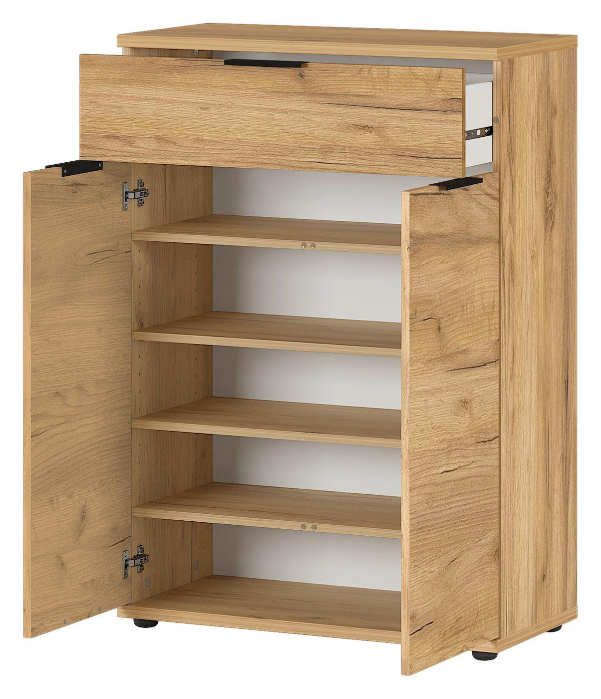 Schuhschrank Gw-Fremont Eiche Dekor mit Lade B: 75 cm - Eichefarben/Schwarz, KONVENTIONELL, Holzwerkstoff (75/108/37cm) - Germania