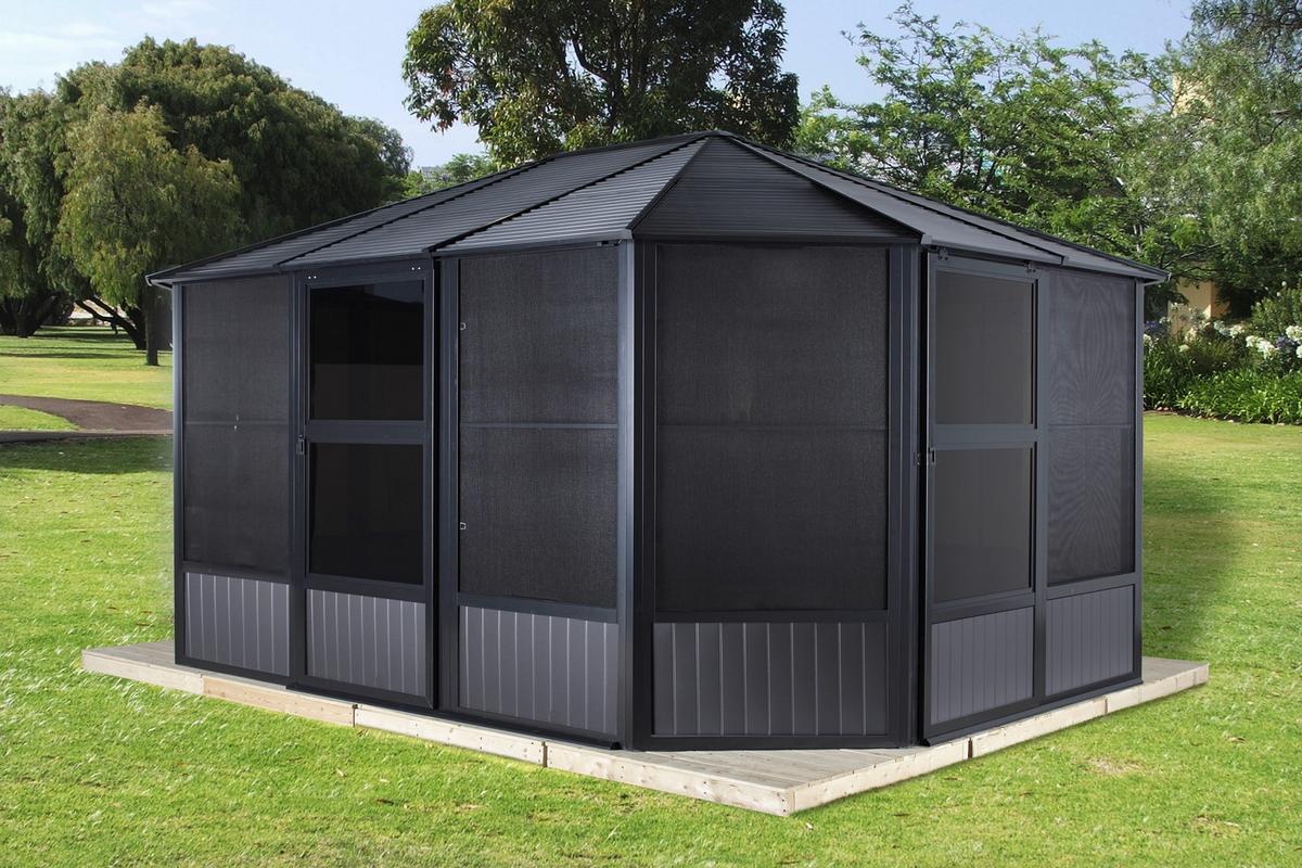 Pavillon Charleston 489x384 Cm Wetterfest Gartenpavillon - Anthrazit, Basics, Metall (489/281/384cm)