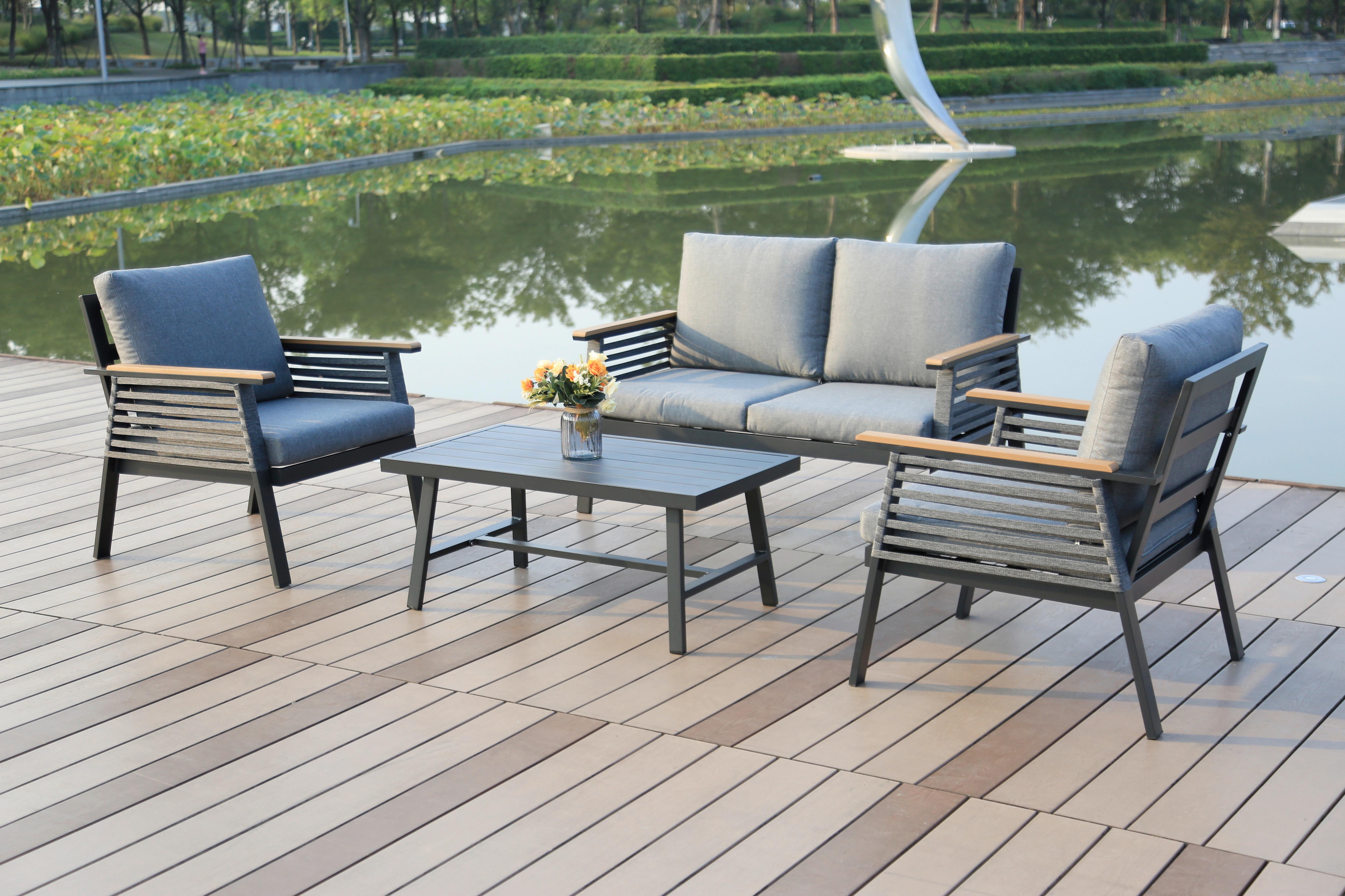 Gartenset Denia - Anthrazit/Braun, Basics, Kunststoff/Textil - Gardenson