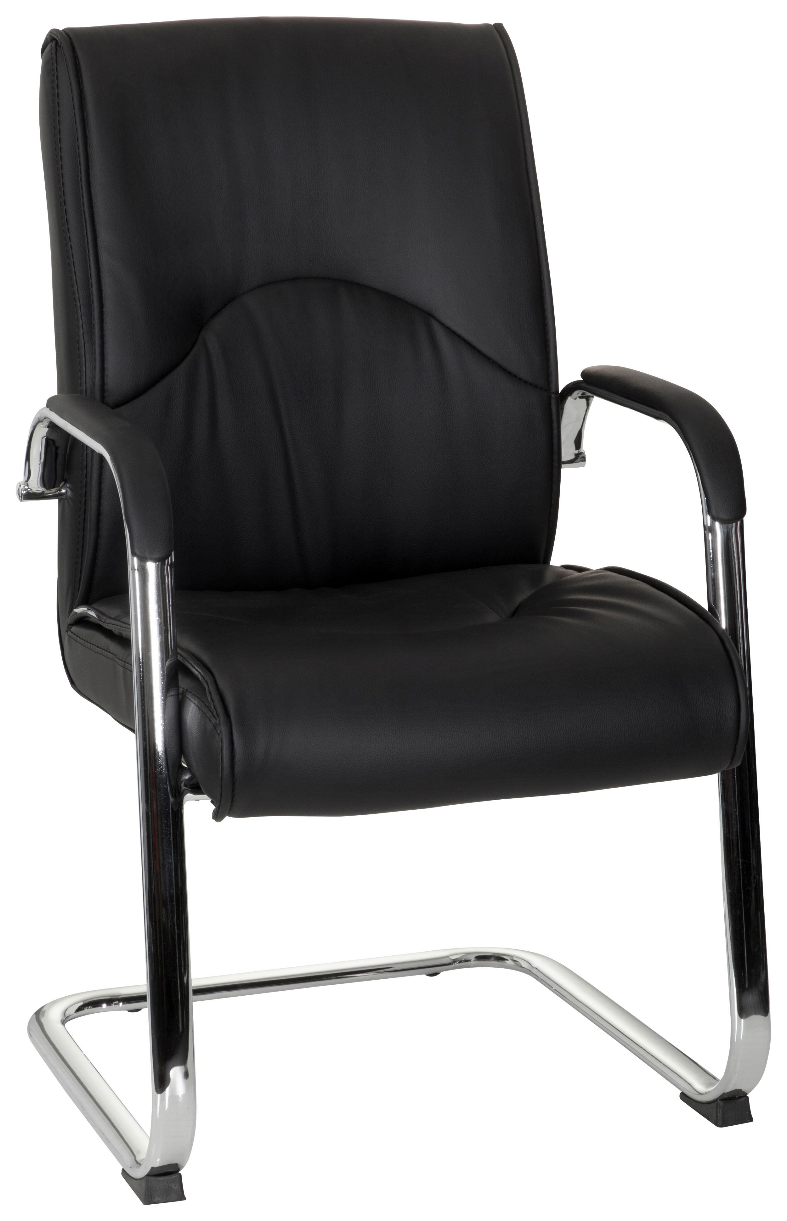 Besucherstuhl Sovrano V Lederlook Schwarz Bis 120kg - Chromfarben/Schwarz, MODERN, Textil/Metall (58/108/71cm) - MID.YOU