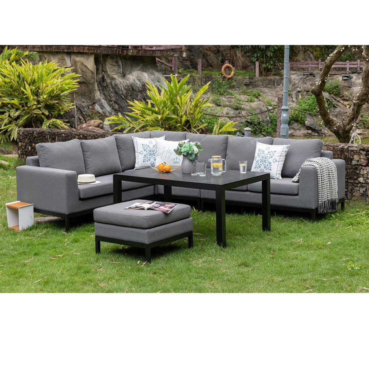 Loungegarnitur Tarent - Anthrazit/Grau, MODERN, Textil/Metall - Gardenson