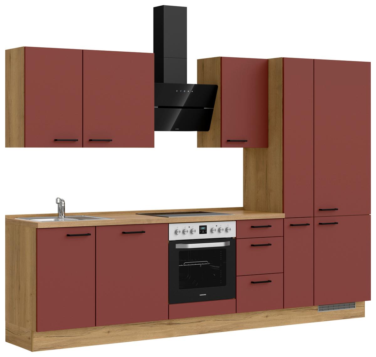 Küchenleerblock Easytouch High-Line, H7 Rechts - Eichefarben/Rot, MODERN, Holzwerkstoff (300cm) - Nobilia